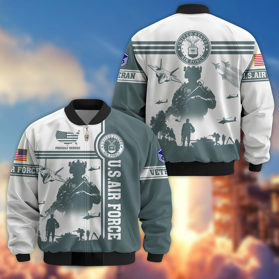 Premium Custom USAF Veteran Bomber Jacket VPVC801904, Jacket For Air Force Veteran, For Father's Day, Armed Force Day, Independence Day, Veterans Day.