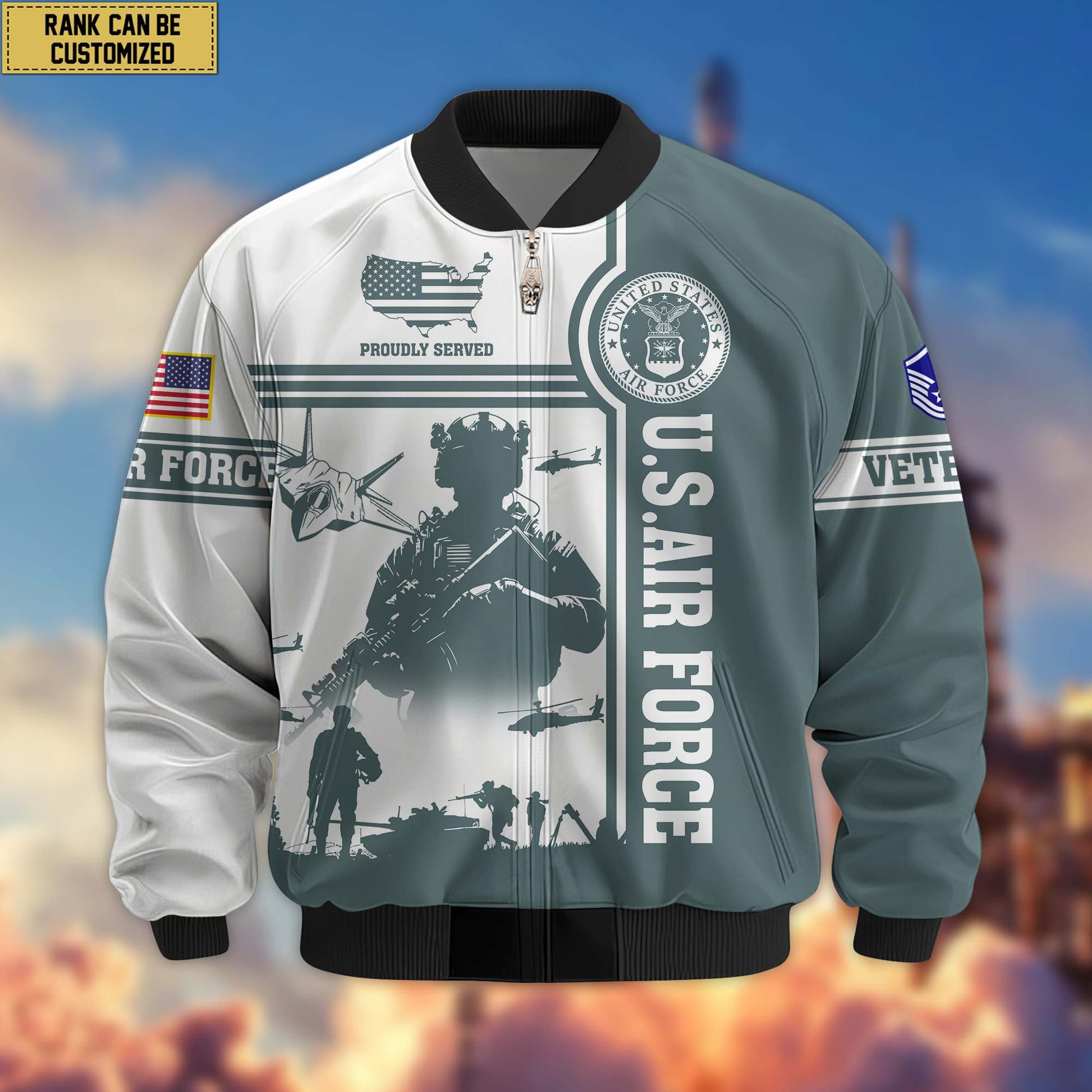 Premium Custom USAF Veteran Bomber Jacket VPVC801904, Jacket For Air Force Veteran, For Father's Day, Armed Force Day, Independence Day, Veterans Day.