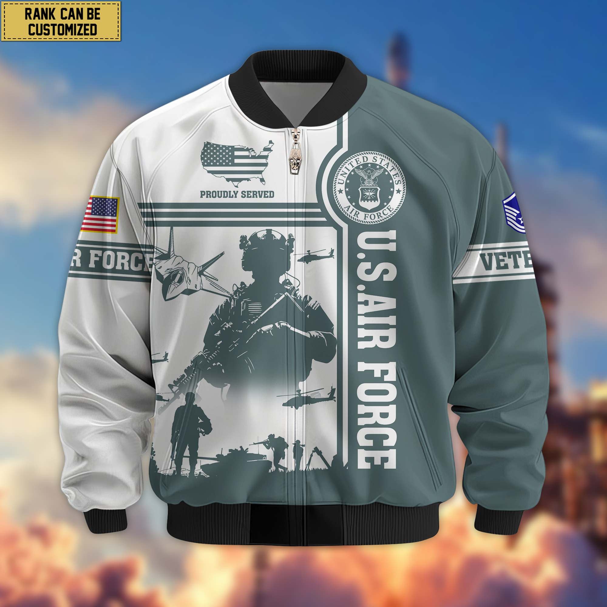 Premium Custom USAF Veteran Bomber Jacket VPVC801904, Jacket For Air Force Veteran, For Father's Day, Armed Force Day, Independence Day, Veterans Day.