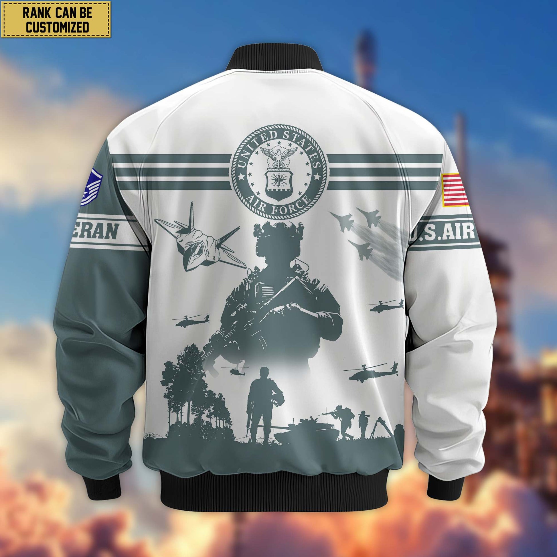 Premium Custom USAF Veteran Bomber Jacket VPVC801904, Jacket For Air Force Veteran, For Father's Day, Armed Force Day, Independence Day, Veterans Day.