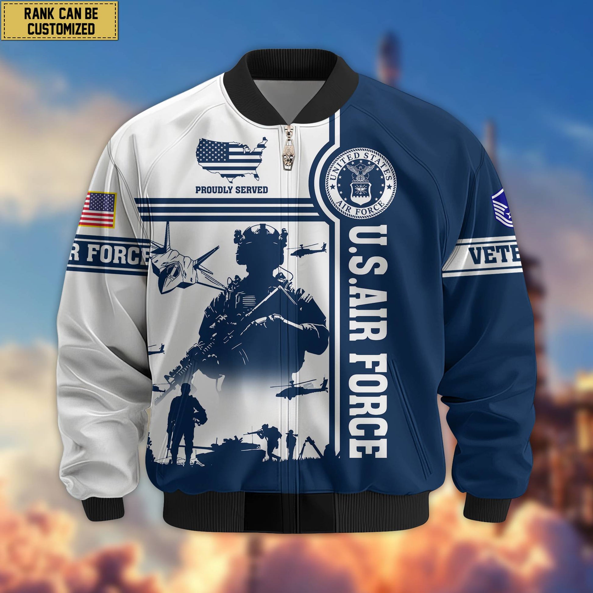 Premium Custom USAF Veteran Bomber Jacket VPVC801912, Jacket For Air Force Veteran, For Father's Day, Armed Force Day, Independence Day, Veterans Day.