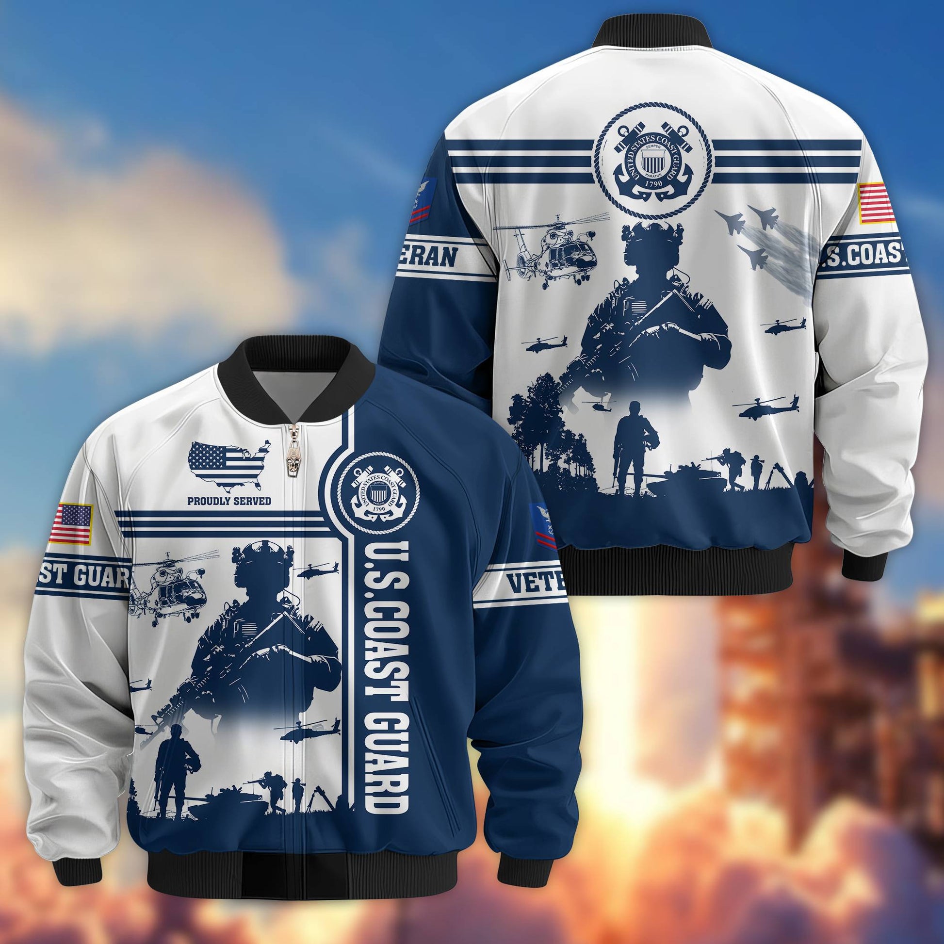 Premium Custom USCG Veteran Bomber Jacket VPVC801905, Jacket For Coast Guard Veteran, For Father's Day, Armed Force Day, Independence Day, Veterans Day.