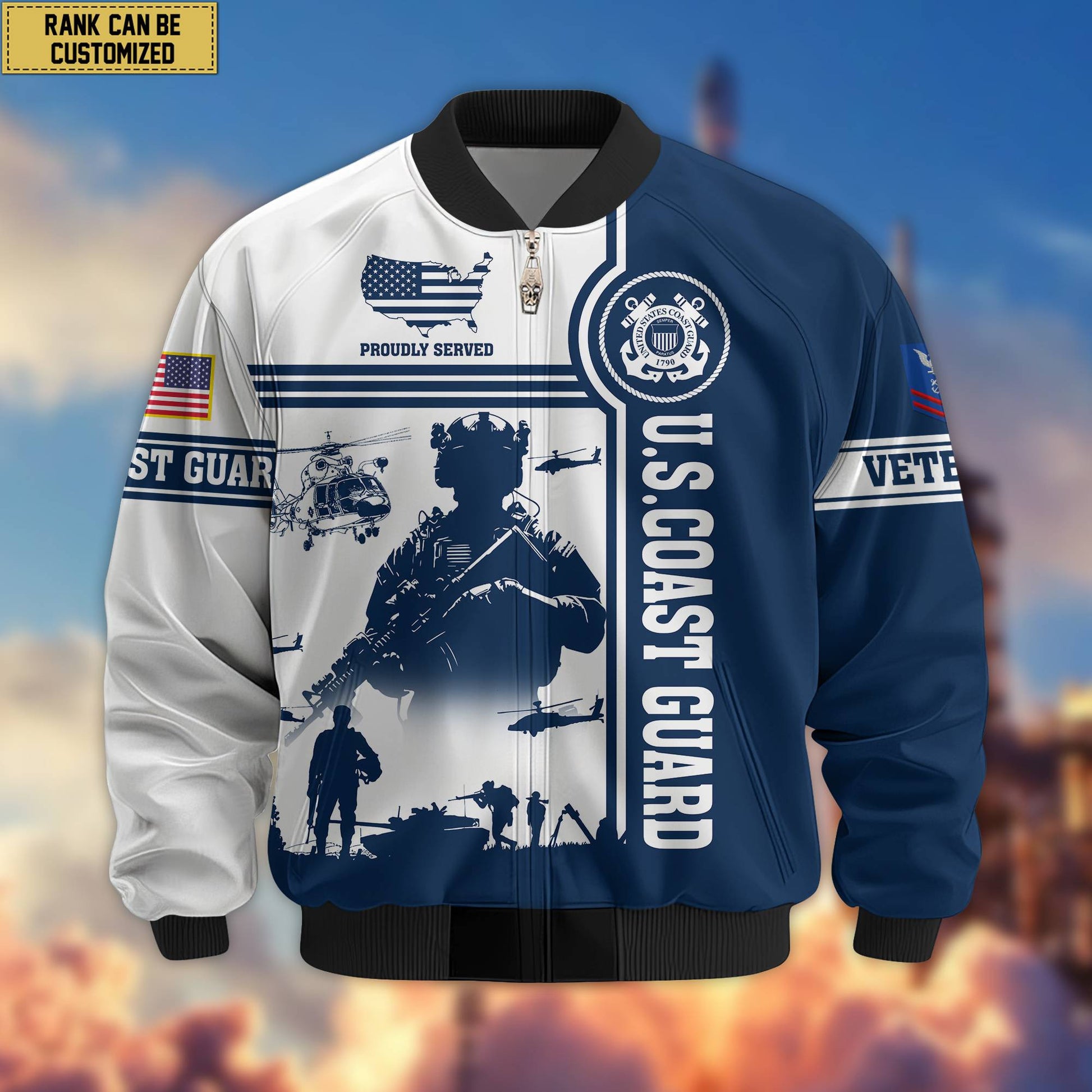 Premium Custom USCG Veteran Bomber Jacket VPVC801905, Jacket For Coast Guard Veteran, For Father's Day, Armed Force Day, Independence Day, Veterans Day.