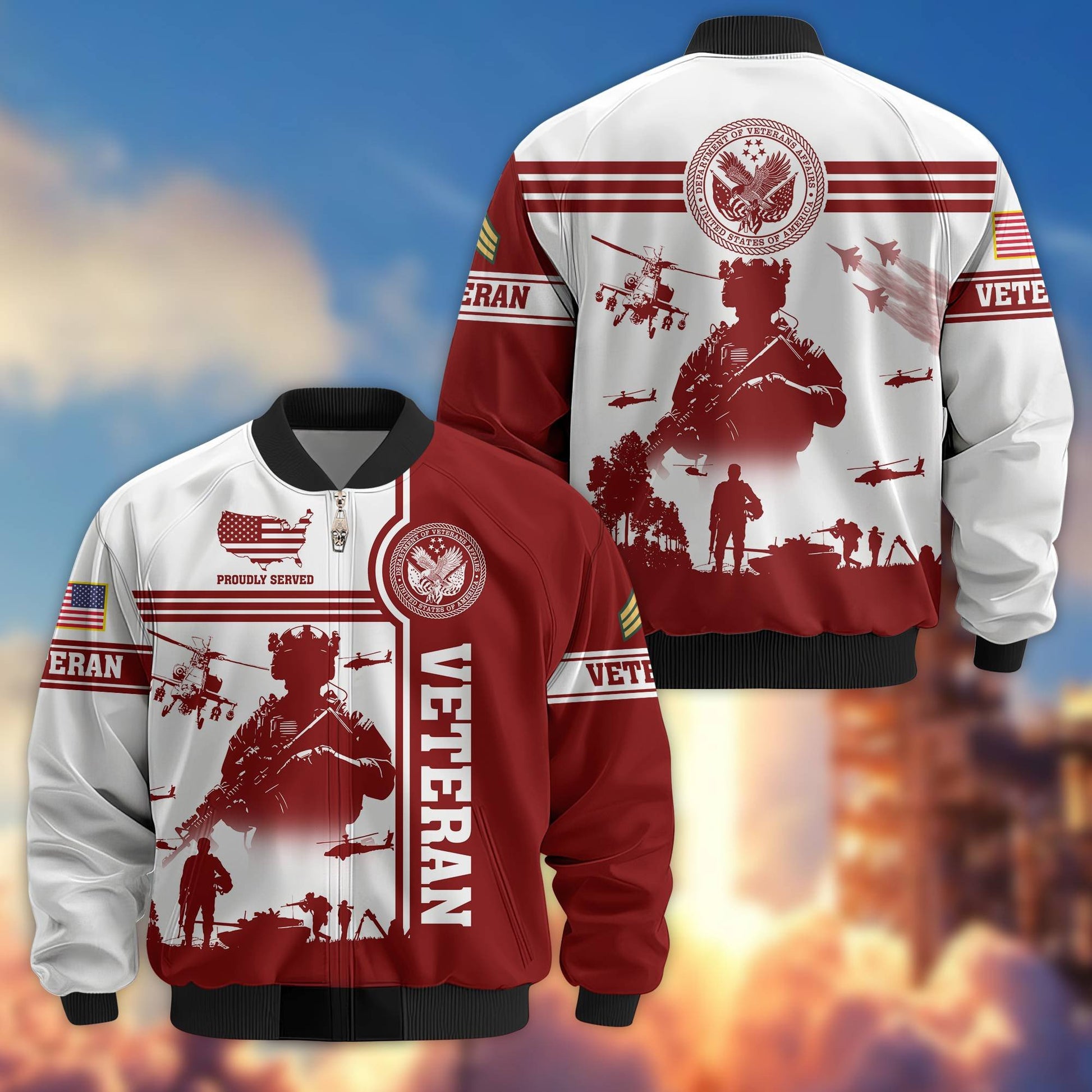 Premium Custom US Veteran Bomber Jacket VPVC801907, Jacket For US Veteran, For Father's Day, Armed Force Day, Independence Day, Veterans Day.