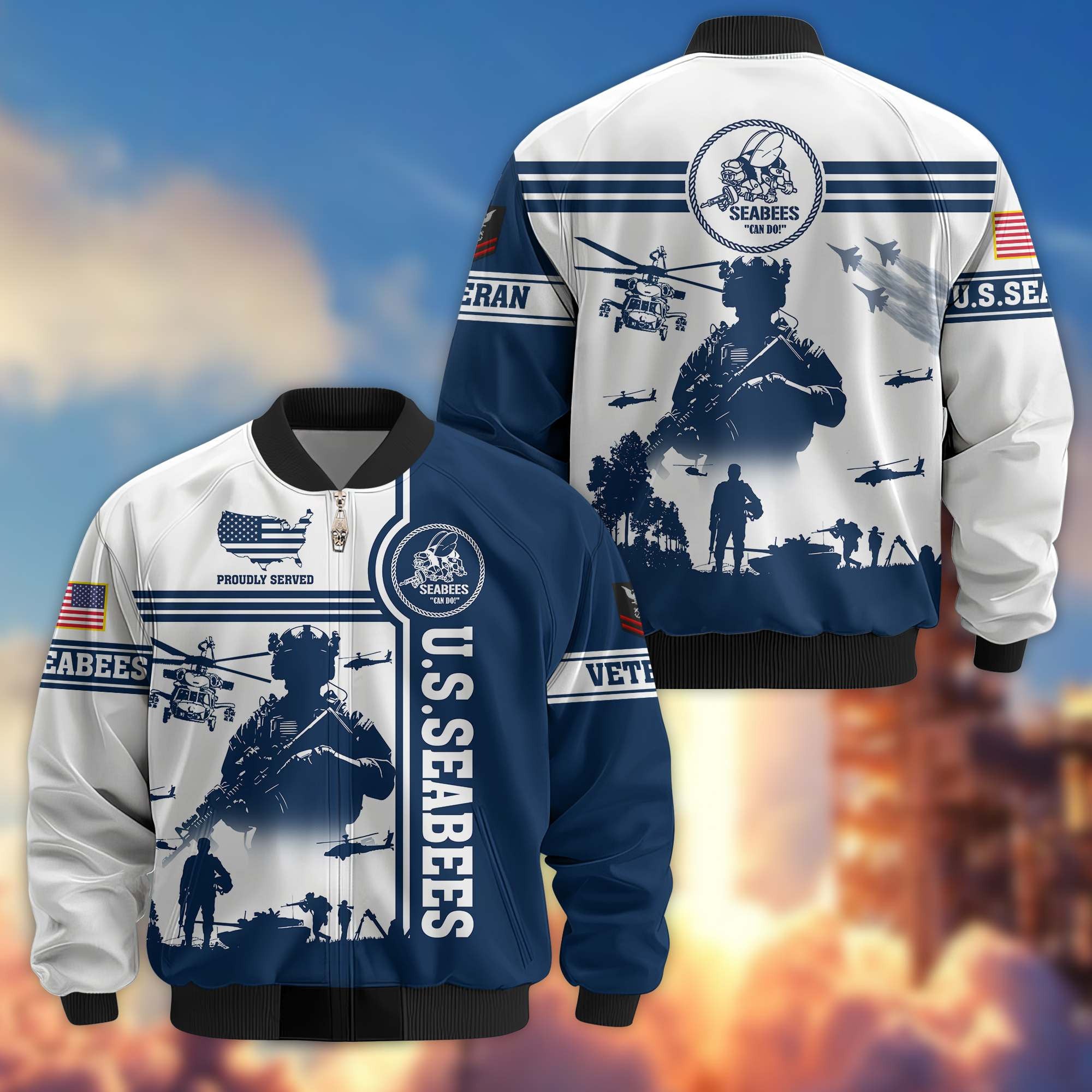 Premium Custom US Seabees Bomber Jacket VPVC801909, Jacket For Seabees Veteran, For Father's Day, Armed Force Day, Independence Day, Veterans Day.