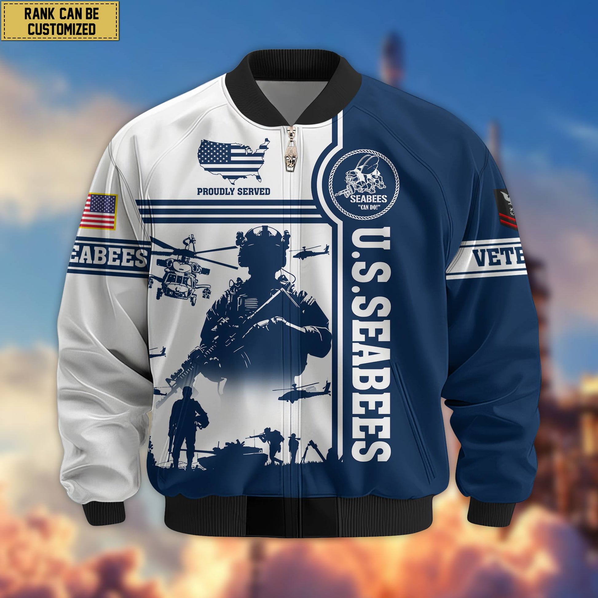 Premium Custom US Seabees Bomber Jacket VPVC801909, Jacket For Seabees Veteran, For Father's Day, Armed Force Day, Independence Day, Veterans Day.