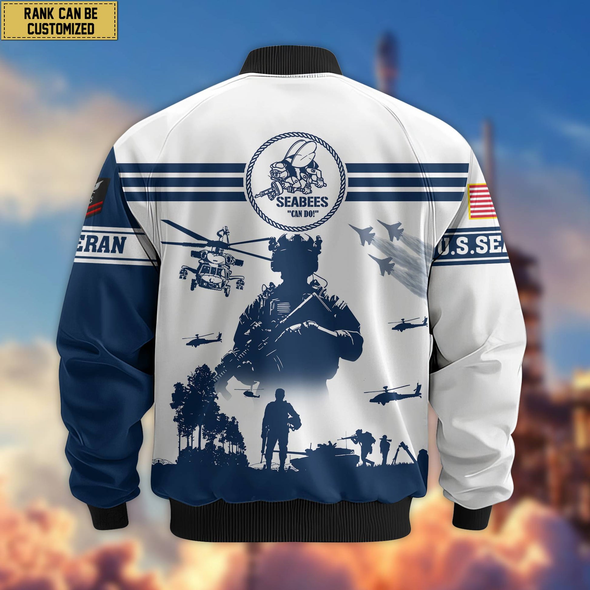 Premium Custom US Seabees Bomber Jacket VPVC801909, Jacket For Seabees Veteran, For Father's Day, Armed Force Day, Independence Day, Veterans Day.