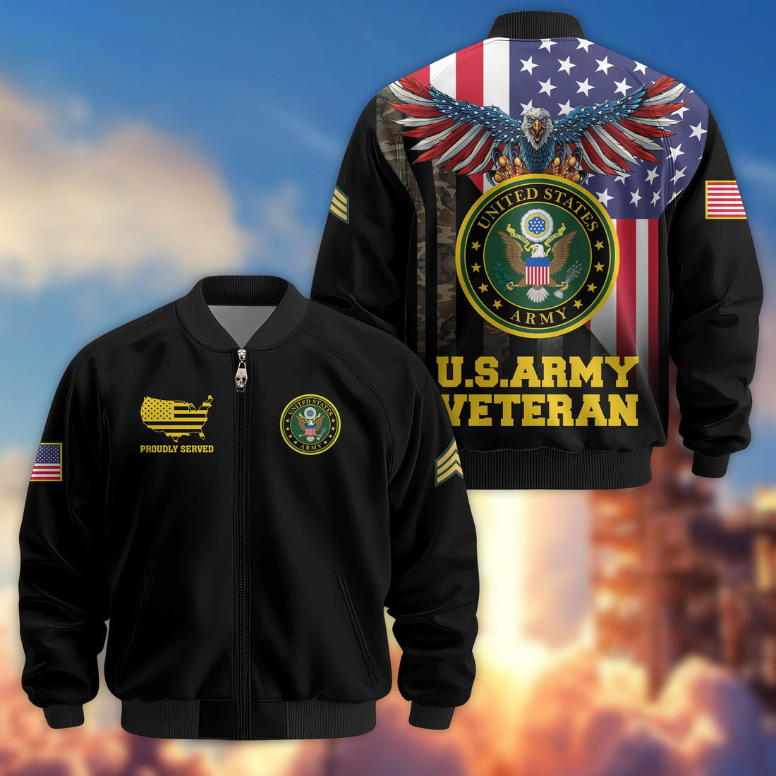 Premium Custom US Army Veteran Bomber Jacket VPVC801710, Jacket For Father's Day, Armed Force Day, Independence Day, Veterans Day.