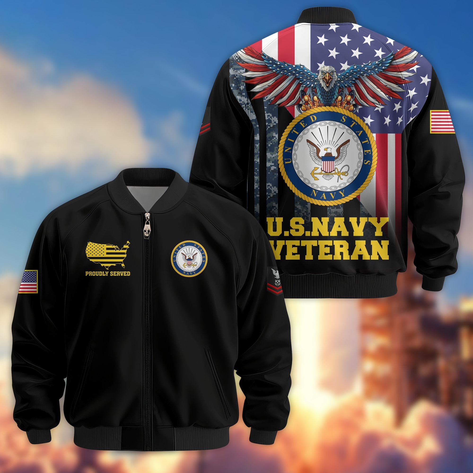 Premium Custom US Navy Veteran Bomber Jacket VPVC801702, Jacket For Navy Veteran, For Father's Day, Armed Force Day, Independence Day, Veterans Day.