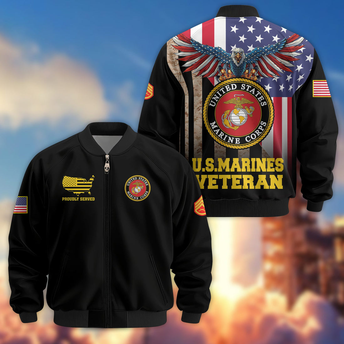 Premium Custom USMC Veteran Bomber Jacket VPVC801703, Jacket For Marine Veteran, For Father's Day, Armed Force Day, Independence Day, Veterans Day.