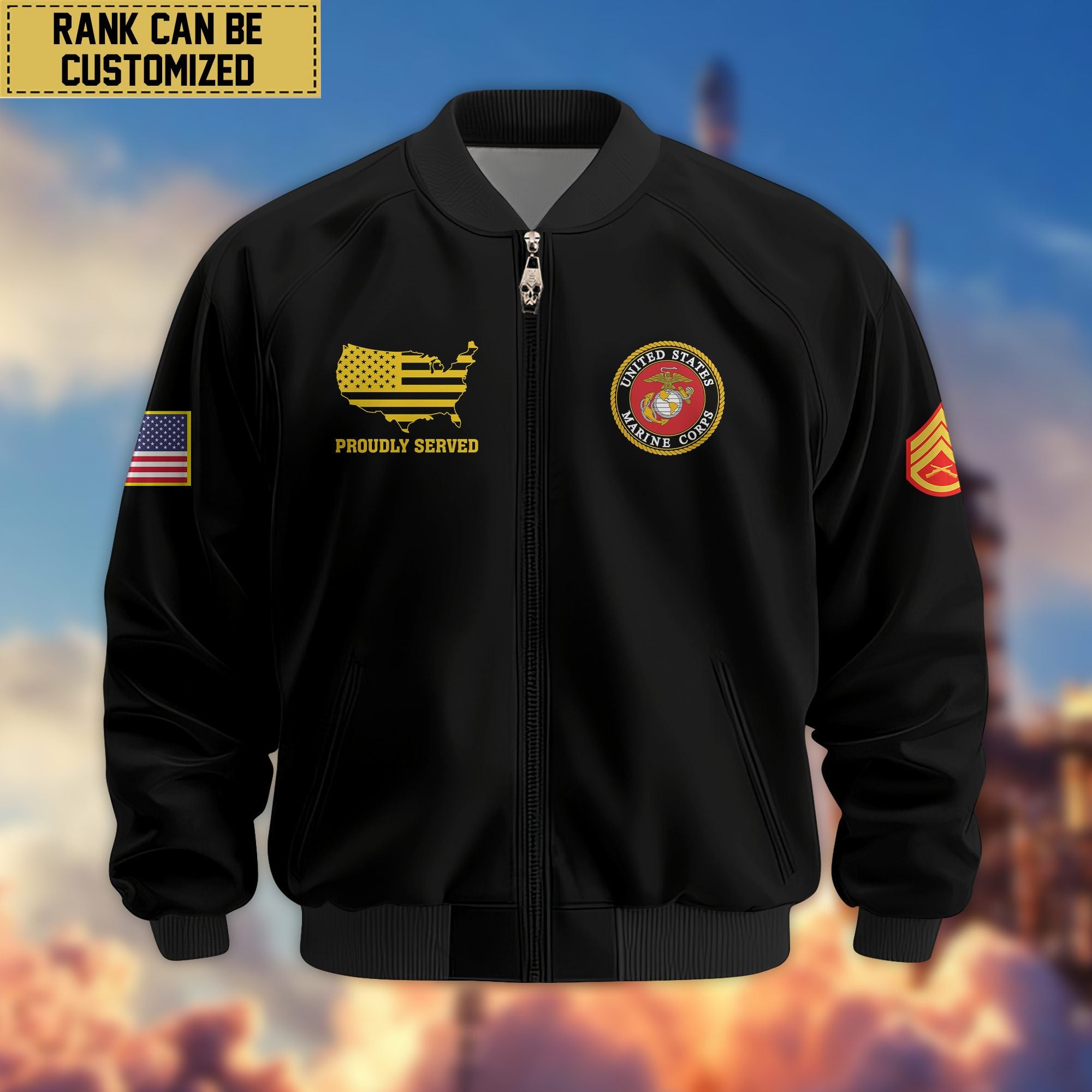 Premium Custom USMC Veteran Bomber Jacket VPVC801703, Jacket For Marine Veteran, For Father's Day, Armed Force Day, Independence Day, Veterans Day.
