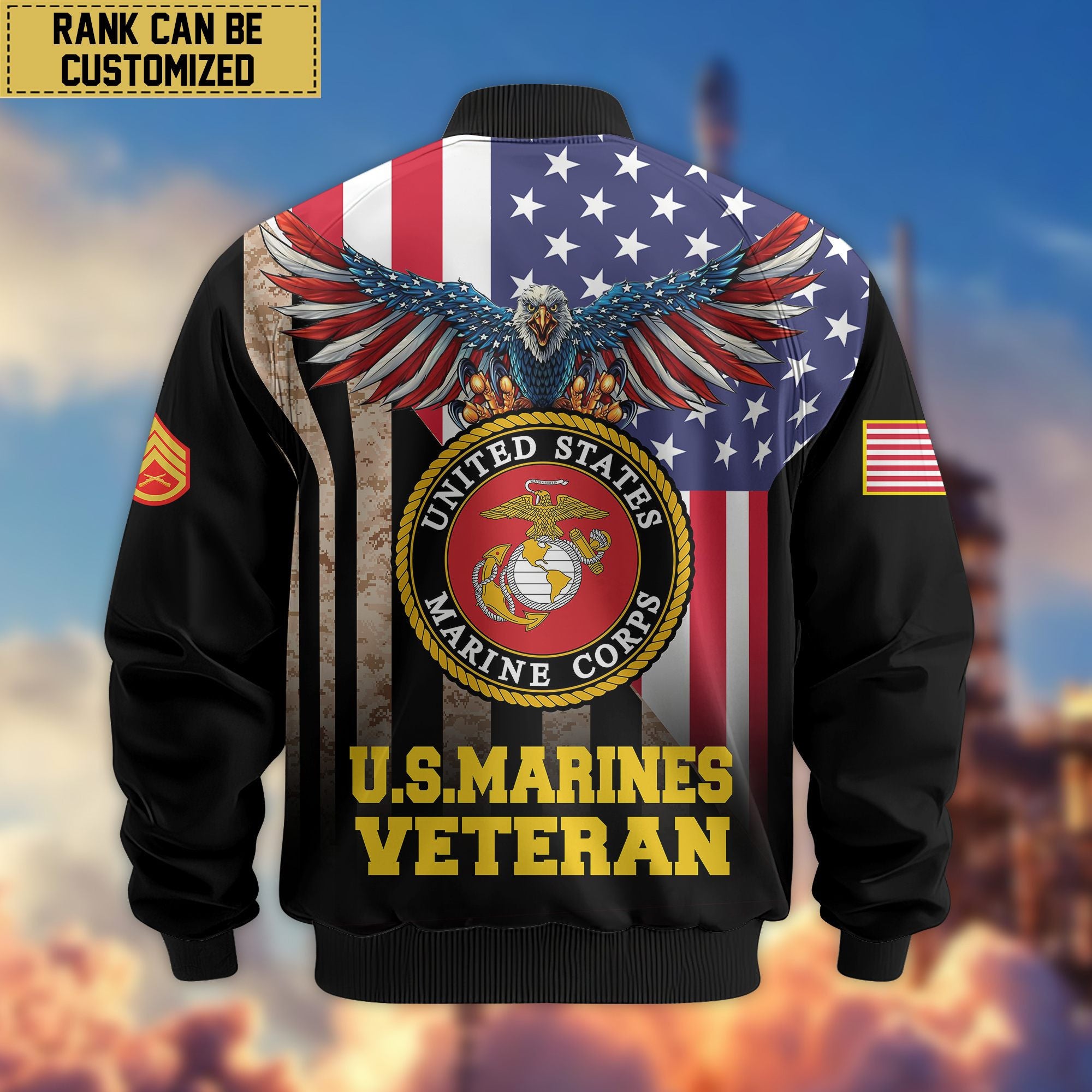 Premium Custom USMC Veteran Bomber Jacket VPVC801703, Jacket For Marine Veteran, For Father's Day, Armed Force Day, Independence Day, Veterans Day.