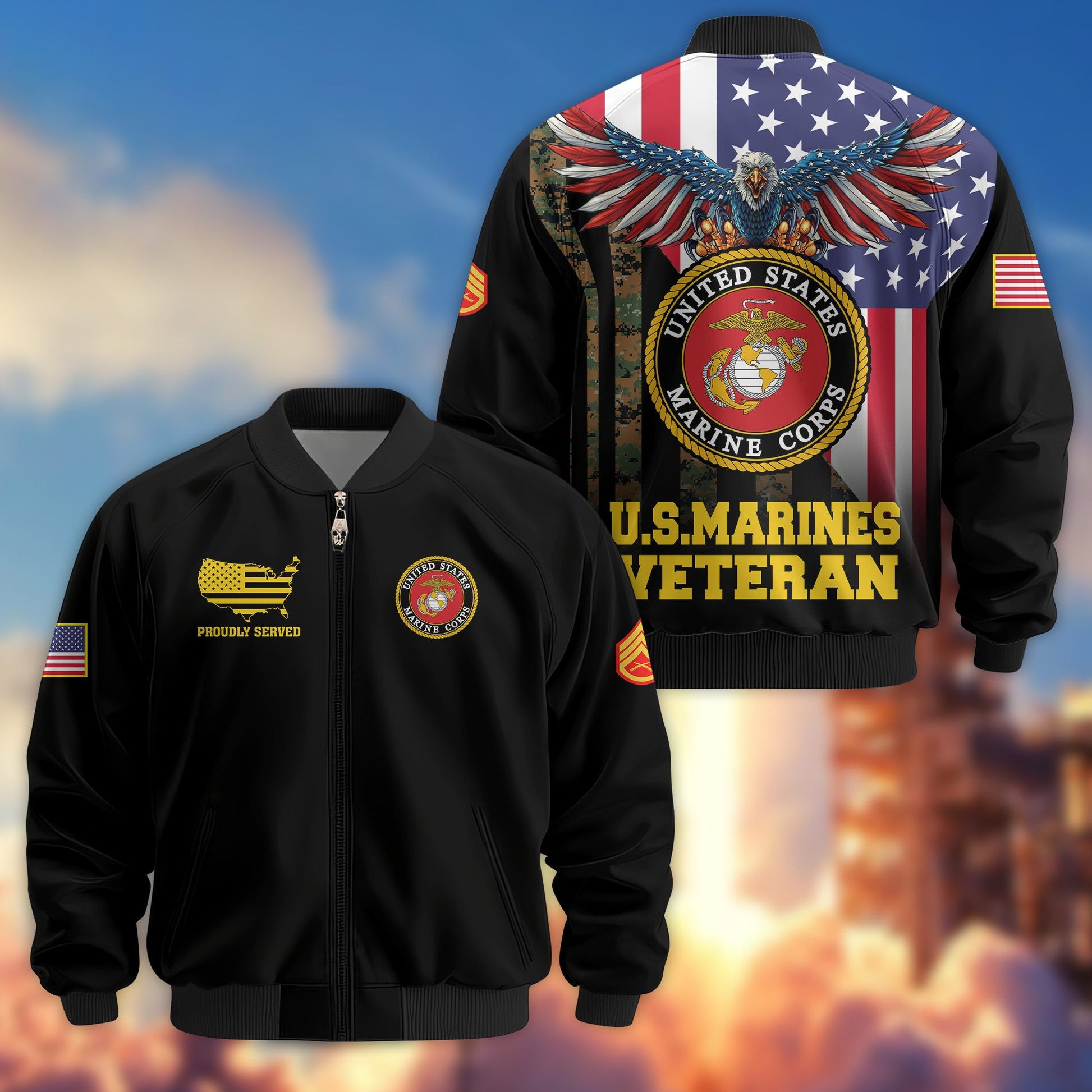 Premium Custom USMC Veteran Bomber Jacket VPVC801711, Jacket For Marine Veteran, For Father's Day, Armed Force Day, Independence Day, Veterans Day.