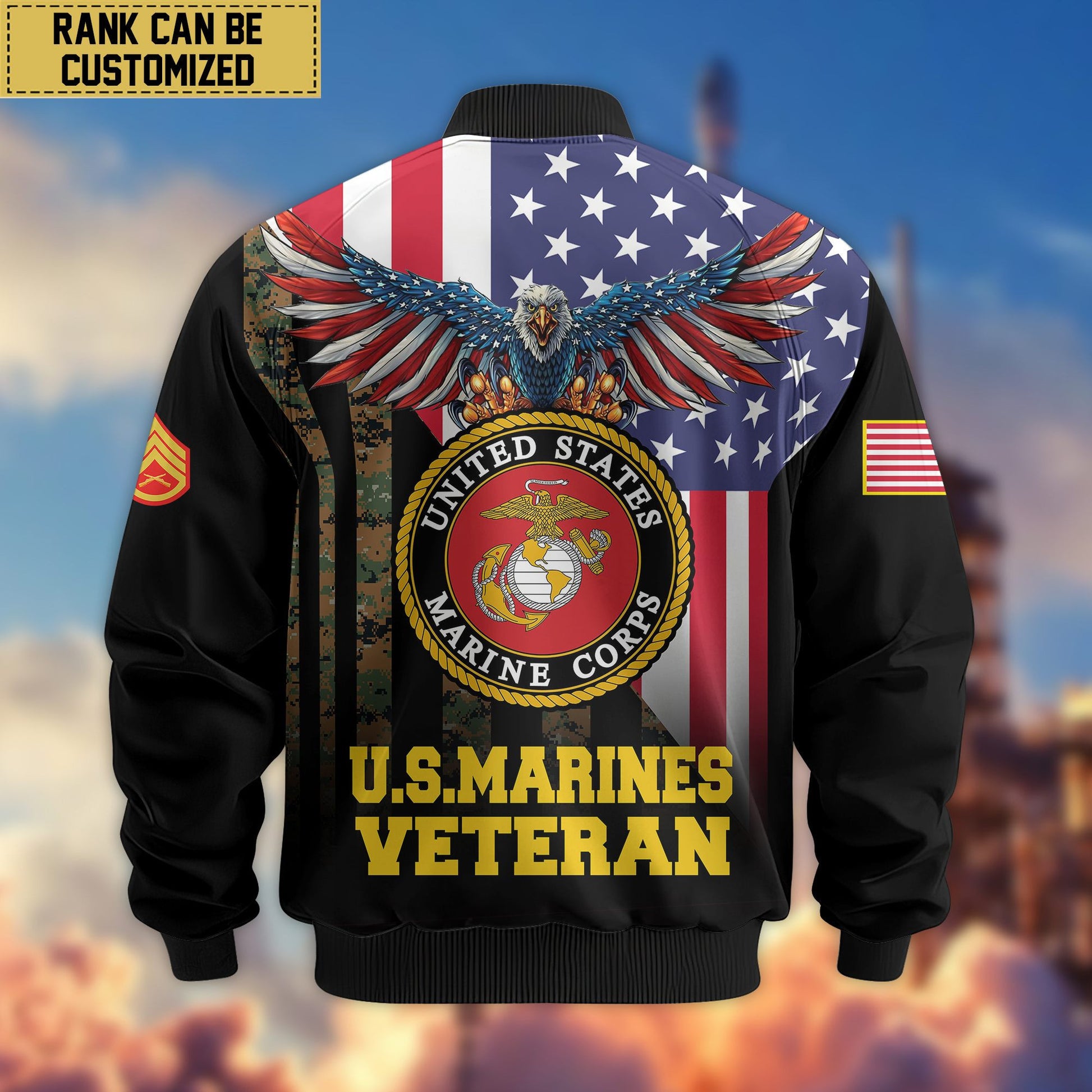 Premium Custom USMC Veteran Bomber Jacket VPVC801711, Jacket For Marine Veteran, For Father's Day, Armed Force Day, Independence Day, Veterans Day.