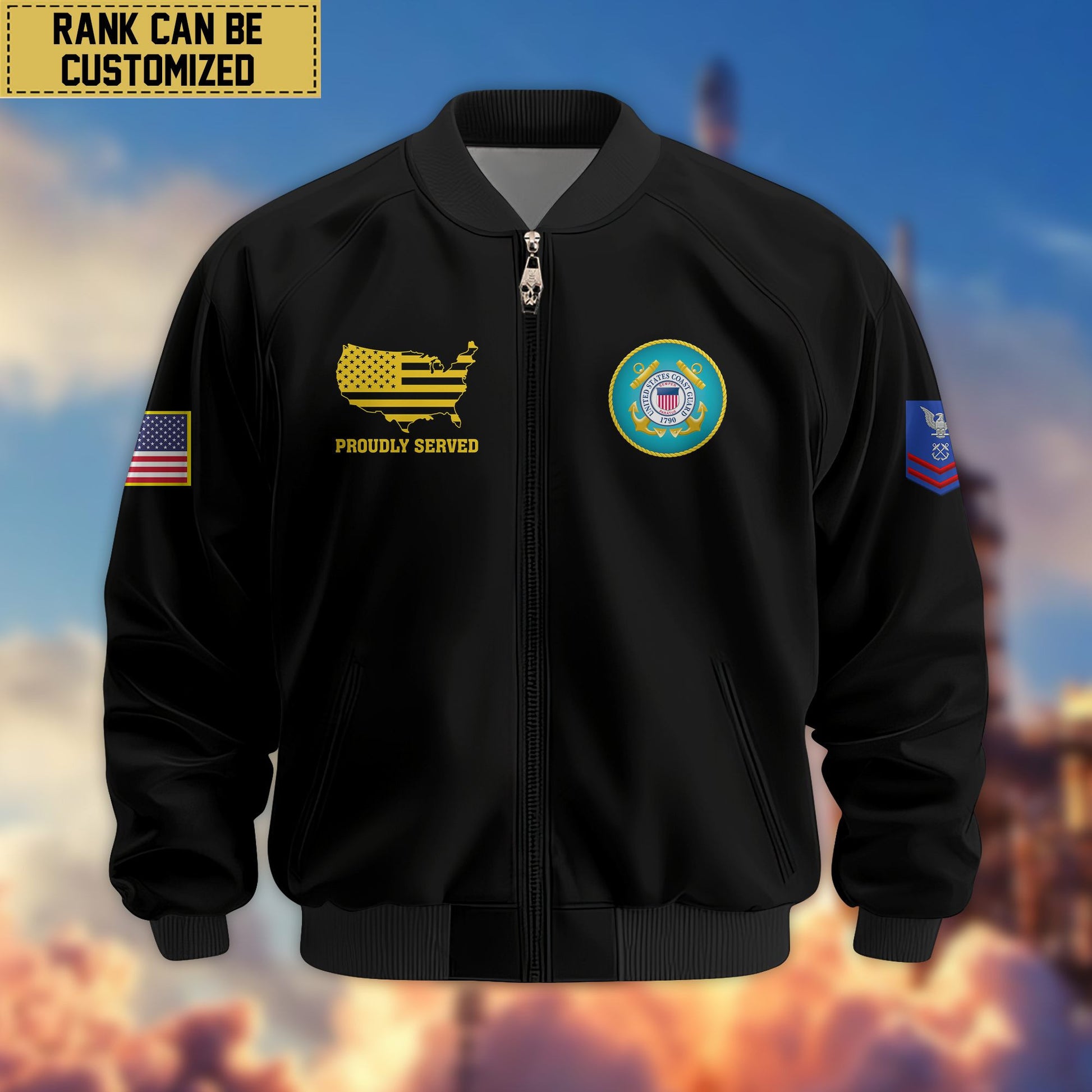 Premium Custom USCG Veteran Bomber Jacket VPVC801705, Jacket For Coast Guard Veteran, For Father's Day, Armed Force Day, Independence Day, Veterans Day.