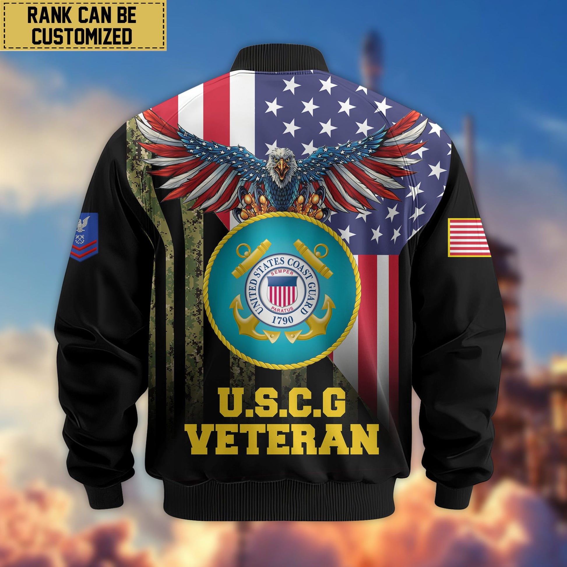 Premium Custom USCG Veteran Bomber Jacket VPVC801705, Jacket For Coast Guard Veteran, For Father's Day, Armed Force Day, Independence Day, Veterans Day.
