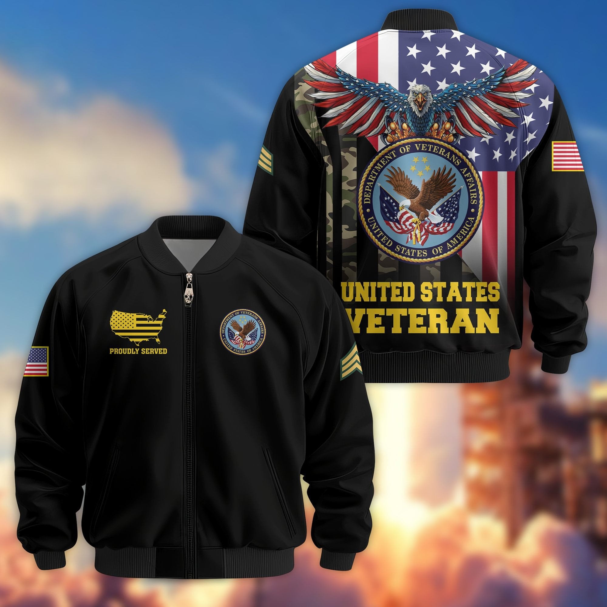Premium Custom US Veteran Bomber Jacket VPVC801707, Jacket For US Veteran, For Father's Day, Armed Force Day, Independence Day, Veterans Day.
