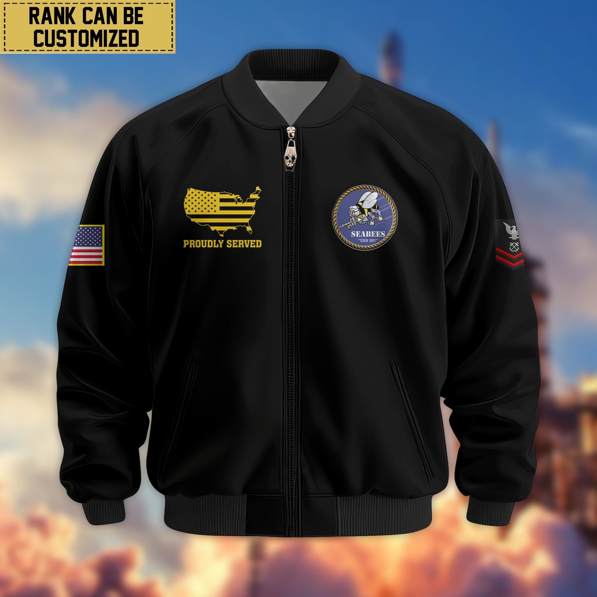 Premium Custom US Seabees Bomber Jacket VPVC801709, Jacket For Seabees Veteran, For Father's Day, Armed Force Day, Independence Day, Veterans Day.