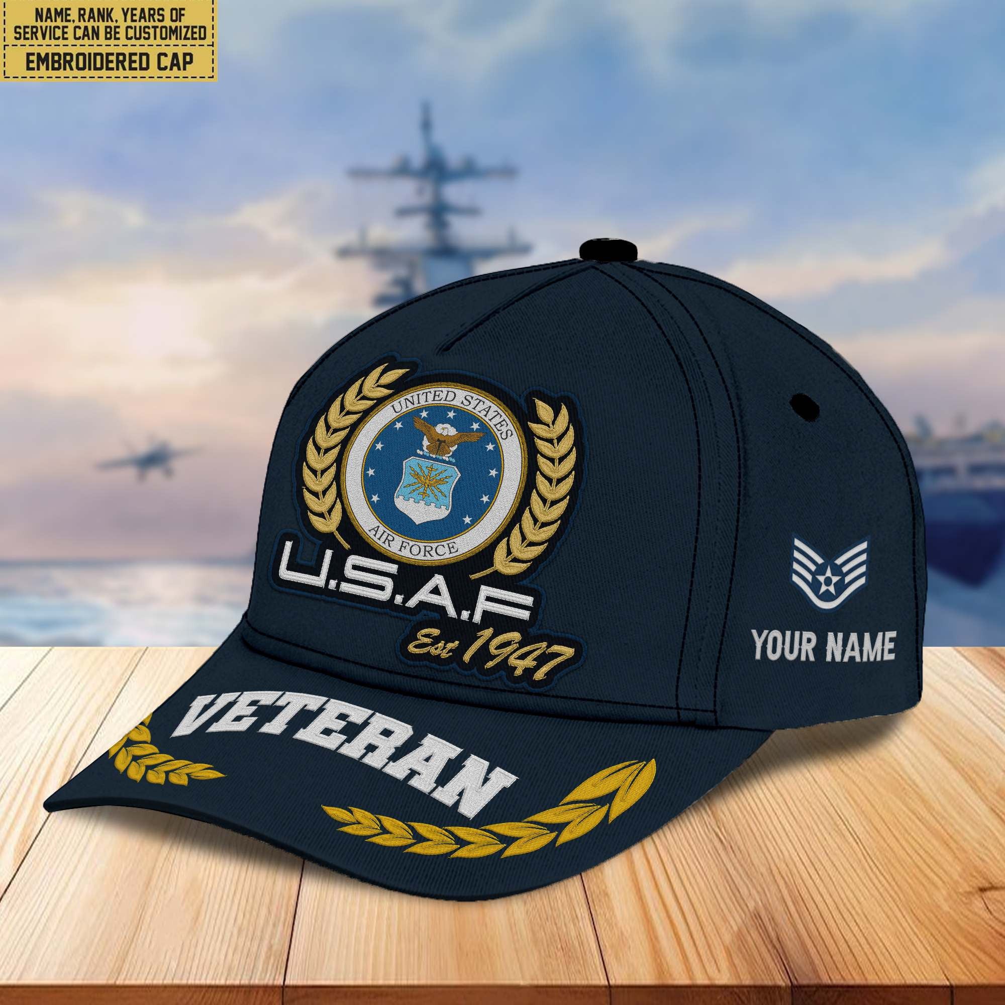 Premium Custom Name, Rank, USAF Embroidered Cap VPVC302004, Hat for Air Force Veteran, Gifts for Father's Day, Veterans Day