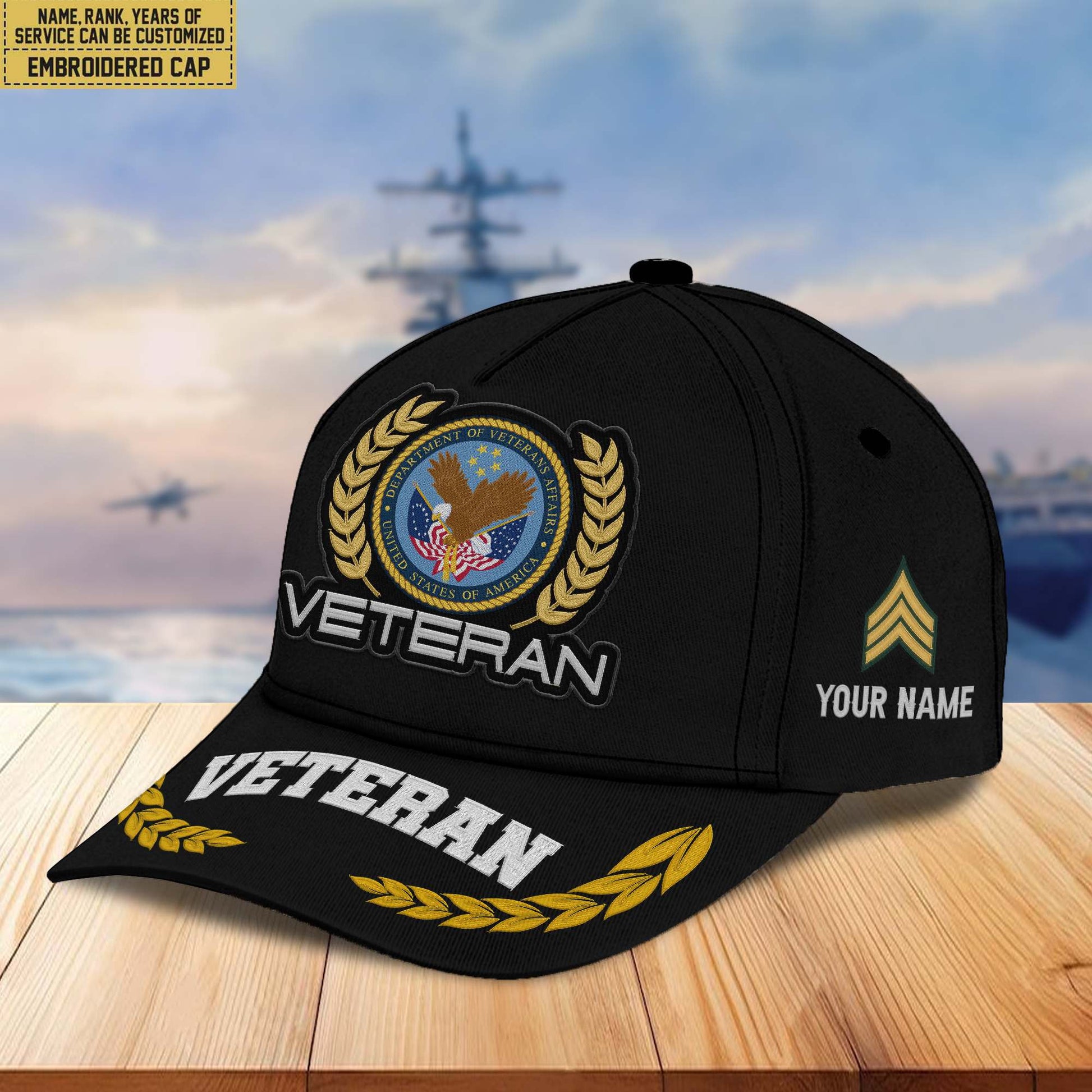 Premium Custom Name, Rank, US Veteran Embroidered Cap VPVC302007, Hat for US Veteran, Gifts for Father's Day, Veterans Day