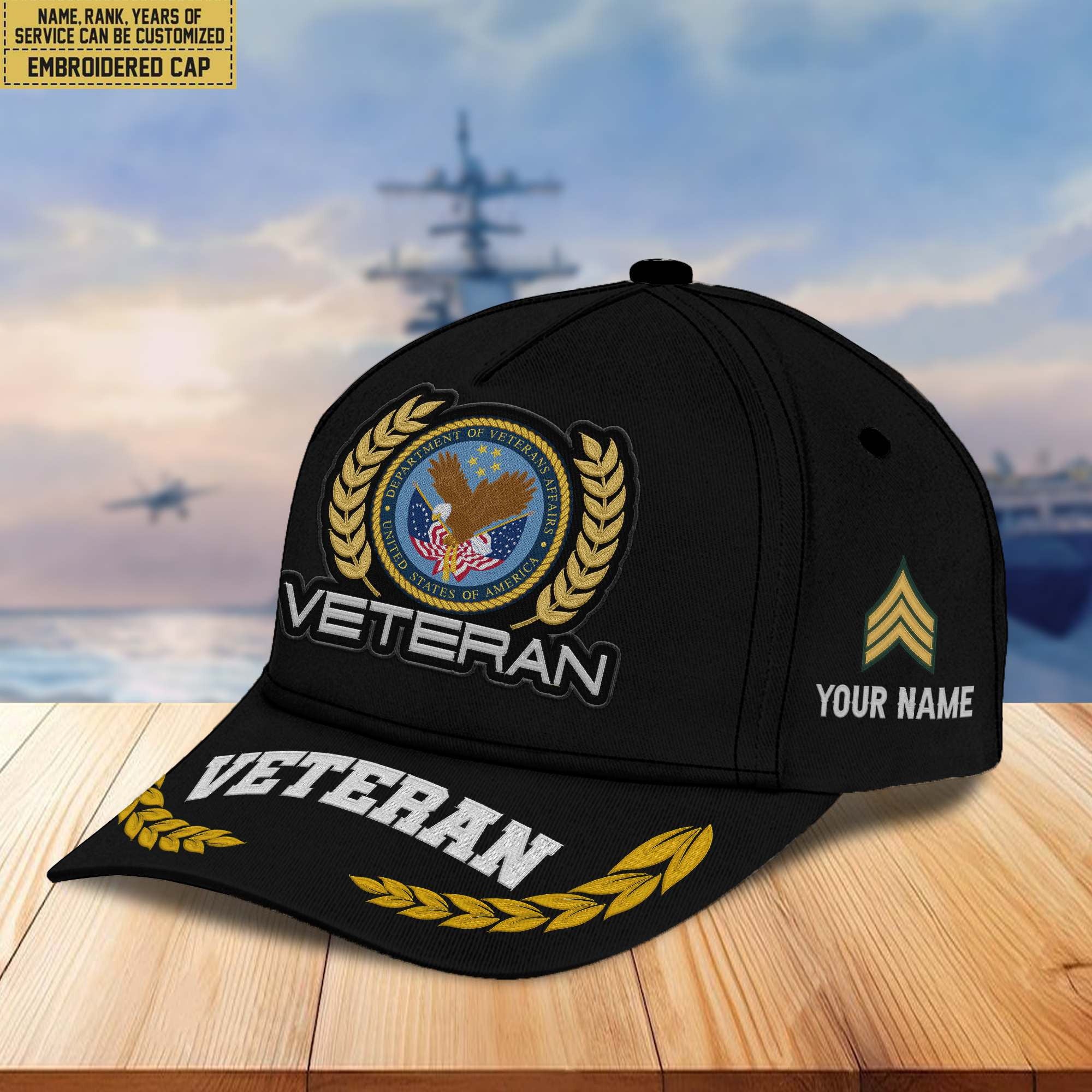 Premium Custom Name, Rank, US Veteran Embroidered Cap VPVC302007, Hat for US Veteran, Gifts for Father's Day, Veterans Day