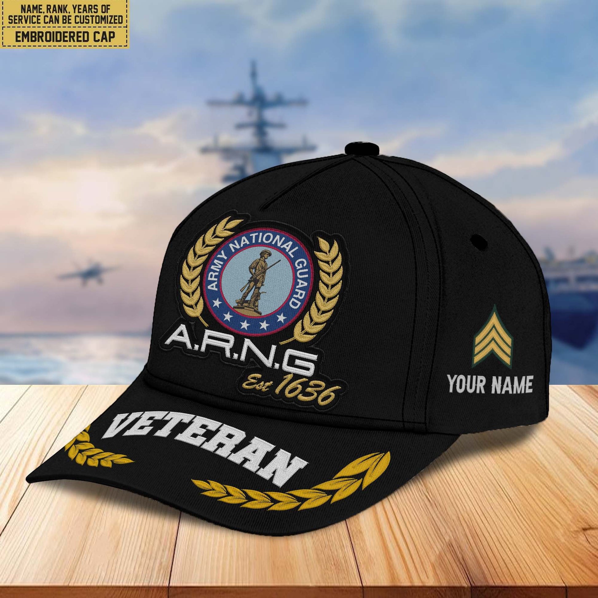 Premium Custom Name, Rank, Army National Guard Veteran Embroidered Cap VPVC302008, Hat for US Veteran, Gifts for Father's Day, Veterans Day
