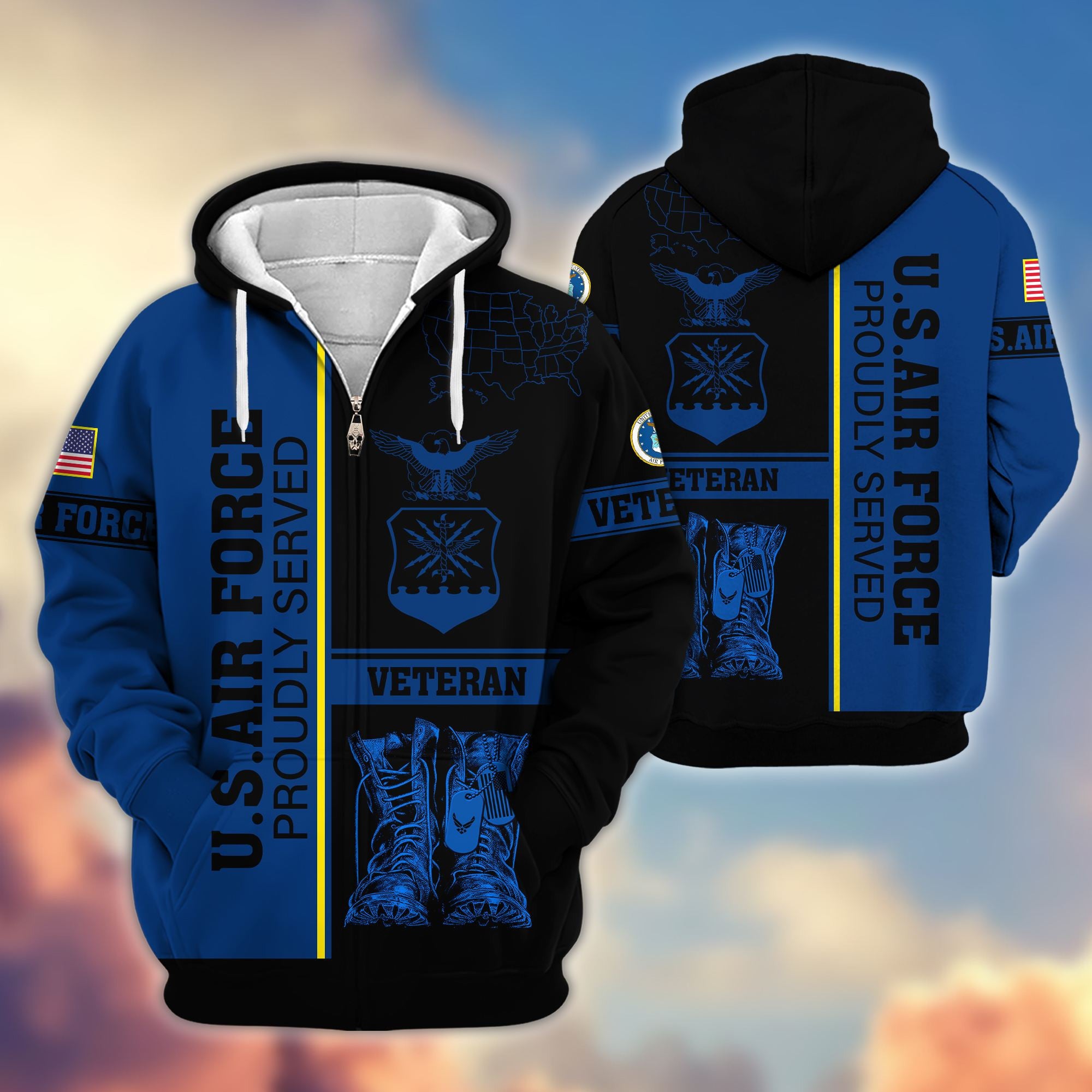 Premium US Veterans Zip Hoodie BPHN080111, Gifts For US Veterans Gifts On Father's Day, Armed Force Day, Independence Day, Veterans Day.