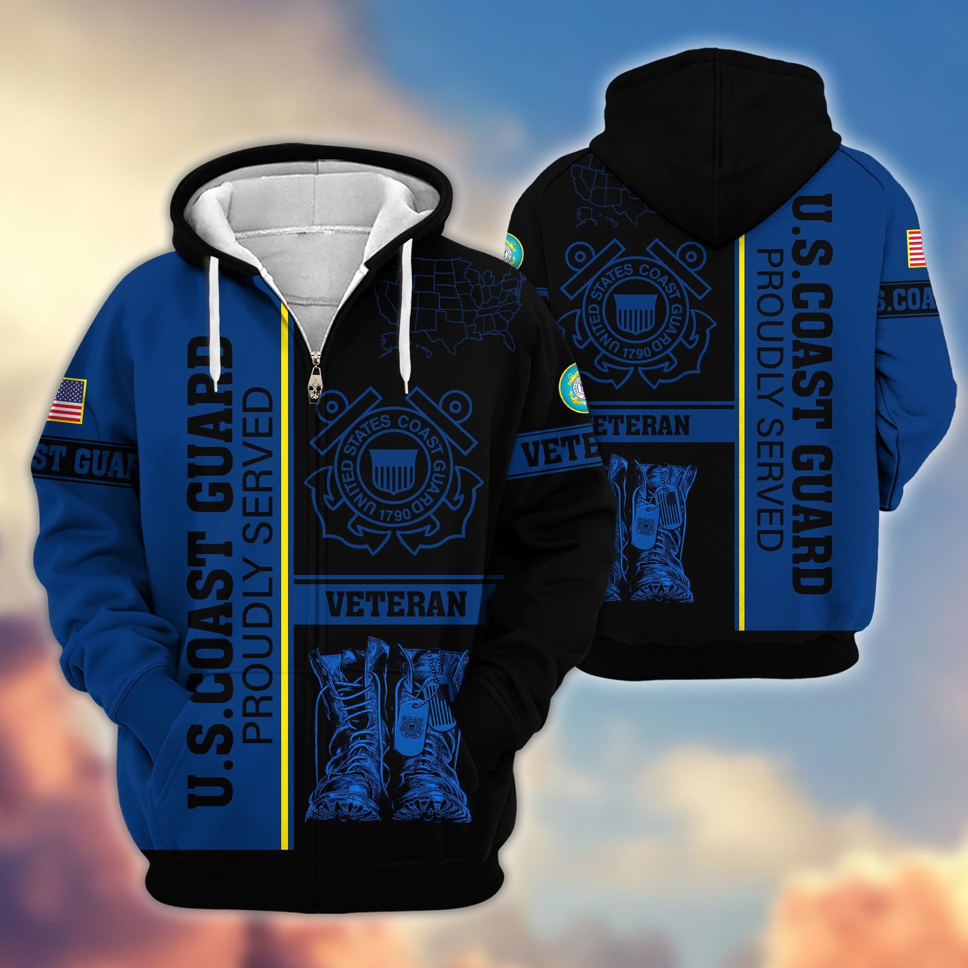 Premium US Veterans Zip Hoodie BPHN080111, Gifts For US Veterans Gifts On Father's Day, Armed Force Day, Independence Day, Veterans Day.