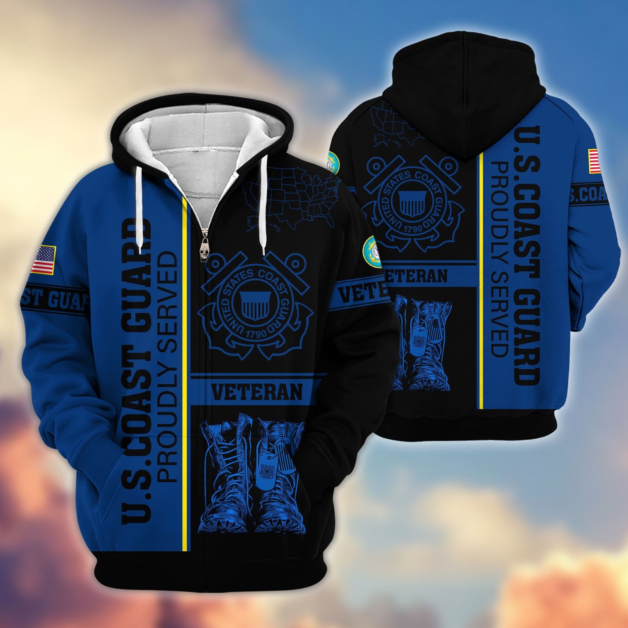 Premium US Veterans Zip Hoodie BPHN080111, Gifts For US Veterans Gifts On Father's Day, Armed Force Day, Independence Day, Veterans Day.