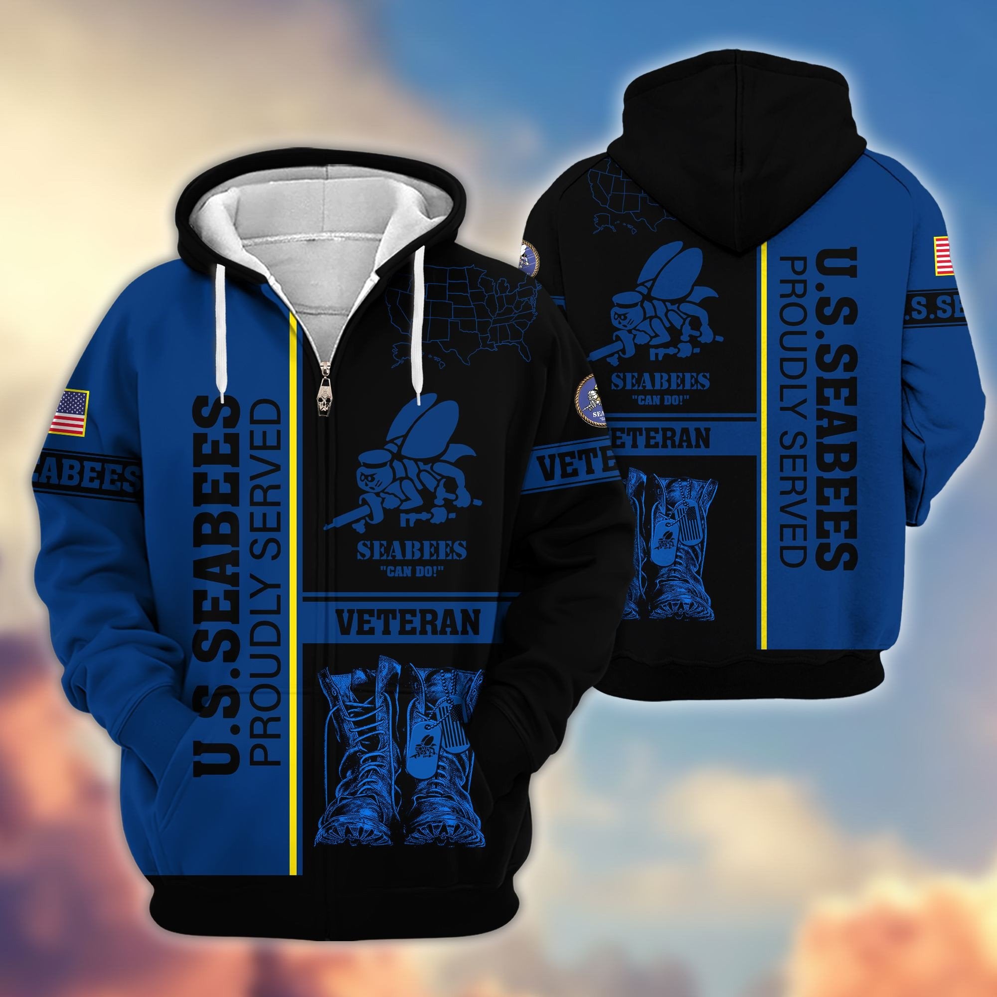 Premium US Veterans Zip Hoodie BPHN080111, Gifts For US Veterans Gifts On Father's Day, Armed Force Day, Independence Day, Veterans Day.