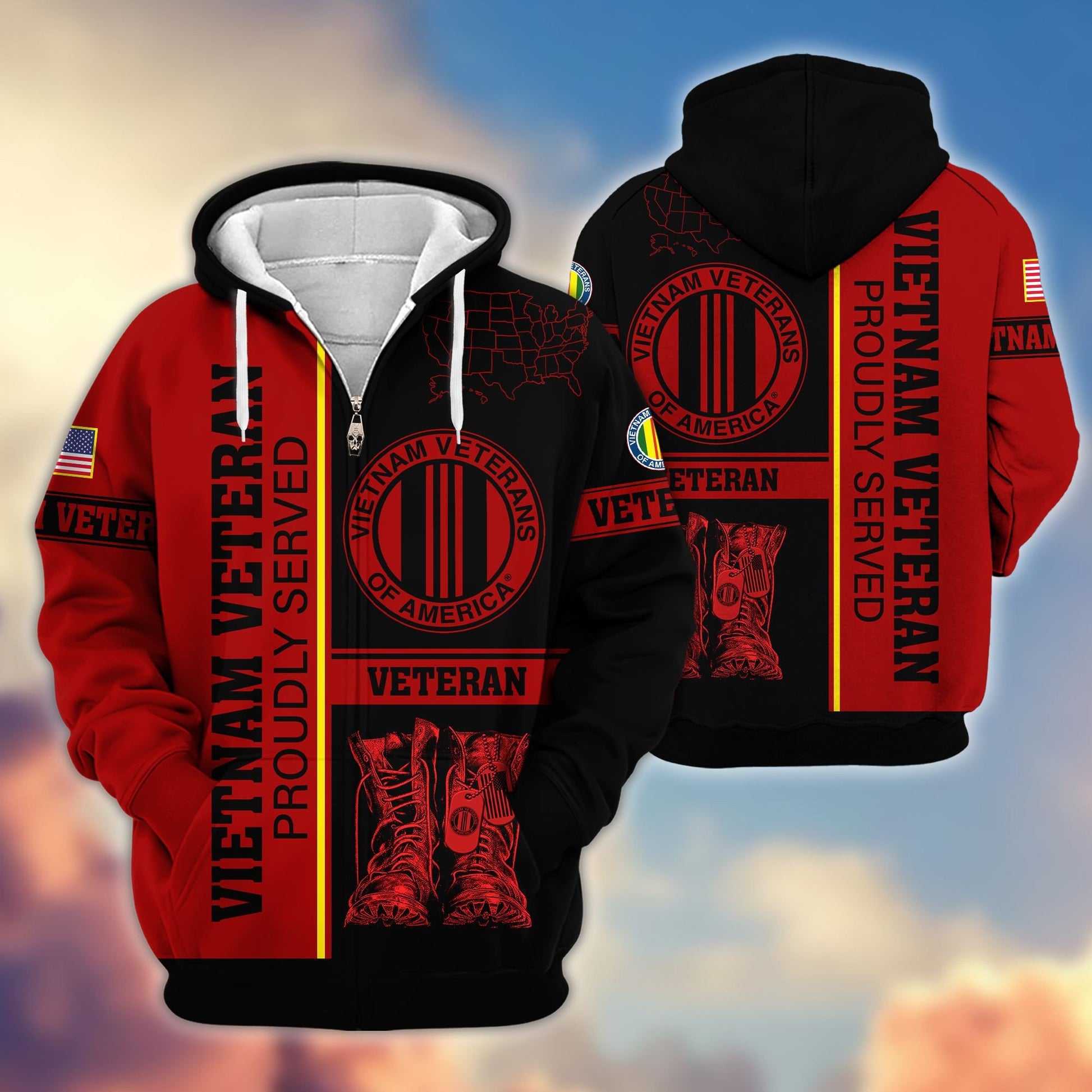 Premium US Veterans Zip Hoodie BPHN080111, Gifts For US Veterans Gifts On Father's Day, Armed Force Day, Independence Day, Veterans Day.