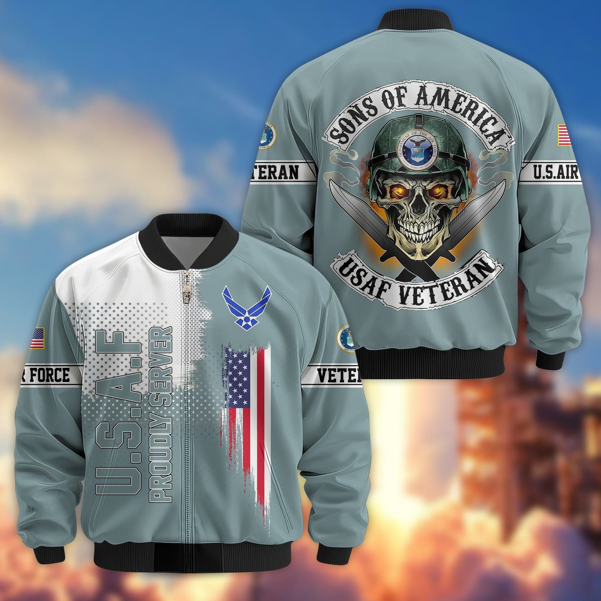 Premium Sons Of America US Veterans Bomber Jacket BPHN060111, Gifts For US Veterans, Gifts For Dad, Gifts On Father's Day, Veterans Day.