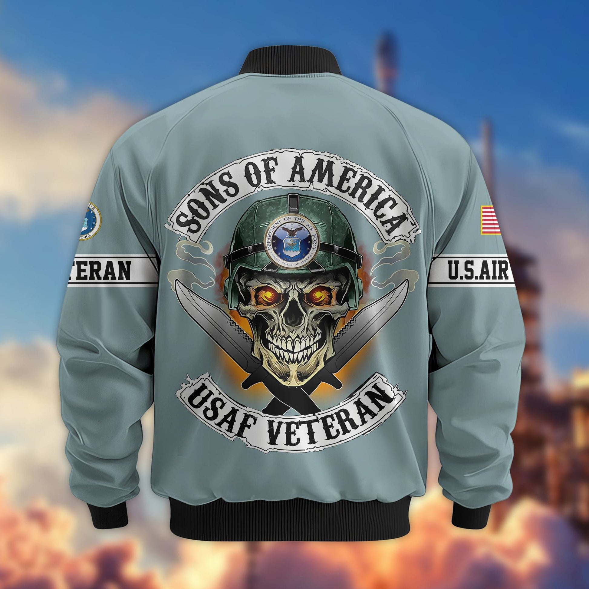 Premium Sons Of America US Veterans Bomber Jacket BPHN060111, Gifts For US Veterans, Gifts For Dad, Gifts On Father's Day, Veterans Day.