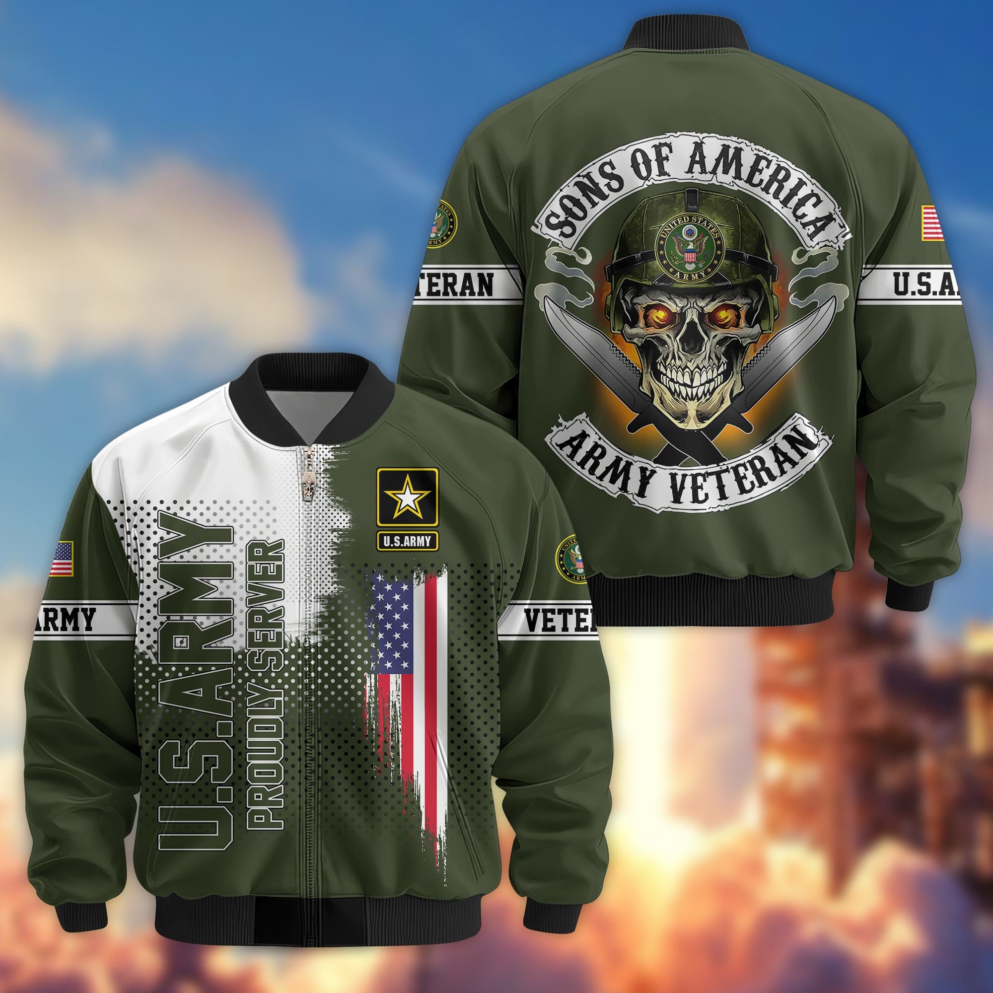 Premium Sons Of America US Veterans Bomber Jacket BPHN060111, Gifts For US Veterans, Gifts For Dad, Gifts On Father's Day, Veterans Day.