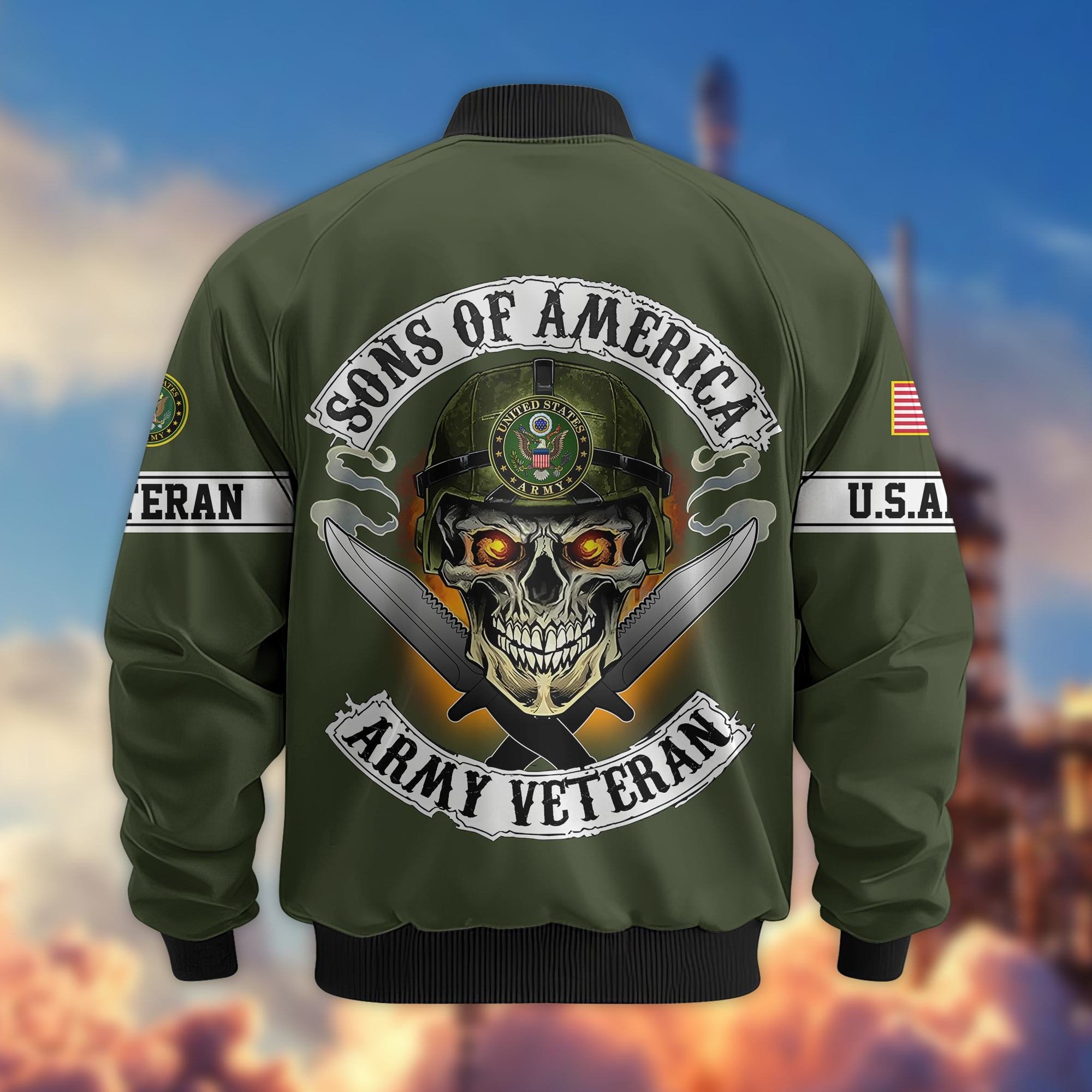 Premium Sons Of America US Veterans Bomber Jacket BPHN060111, Gifts For US Veterans, Gifts For Dad, Gifts On Father's Day, Veterans Day.