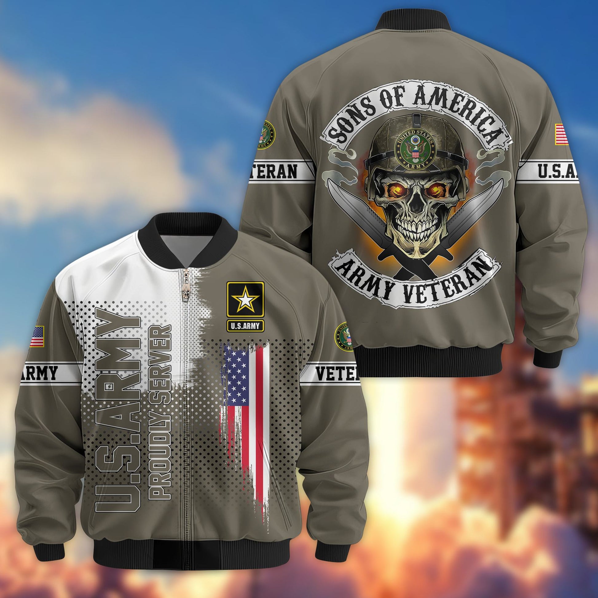 Premium Sons Of America US Veterans Bomber Jacket BPHN060111, Gifts For US Veterans, Gifts For Dad, Gifts On Father's Day, Veterans Day.