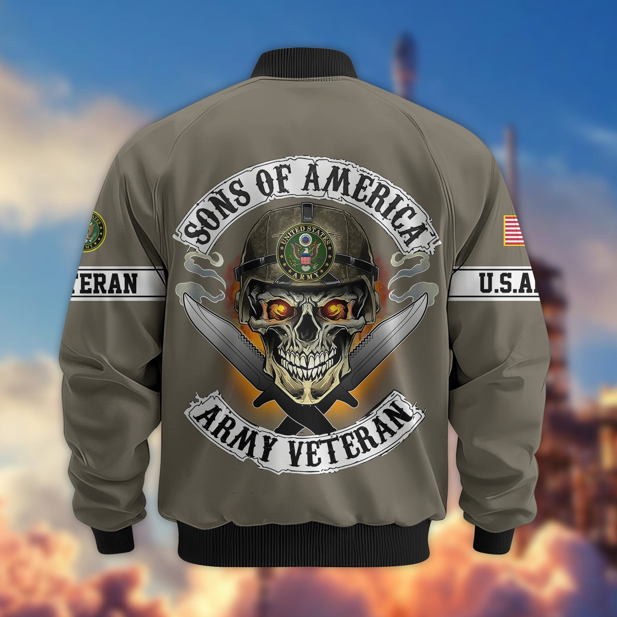 Premium Sons Of America US Veterans Bomber Jacket BPHN060111, Gifts For US Veterans, Gifts For Dad, Gifts On Father's Day, Veterans Day.