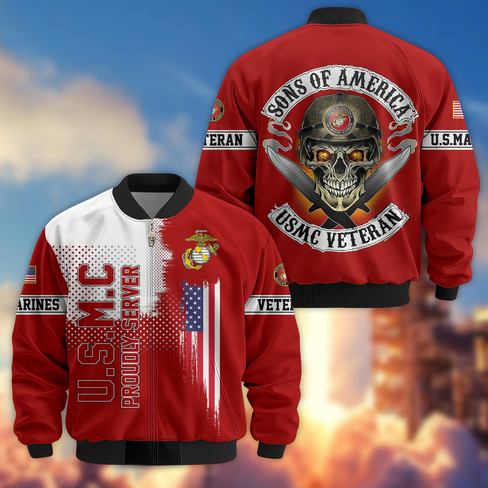 Premium Sons Of America US Veterans Bomber Jacket BPHN060111, Gifts For US Veterans, Gifts For Dad, Gifts On Father's Day, Veterans Day.
