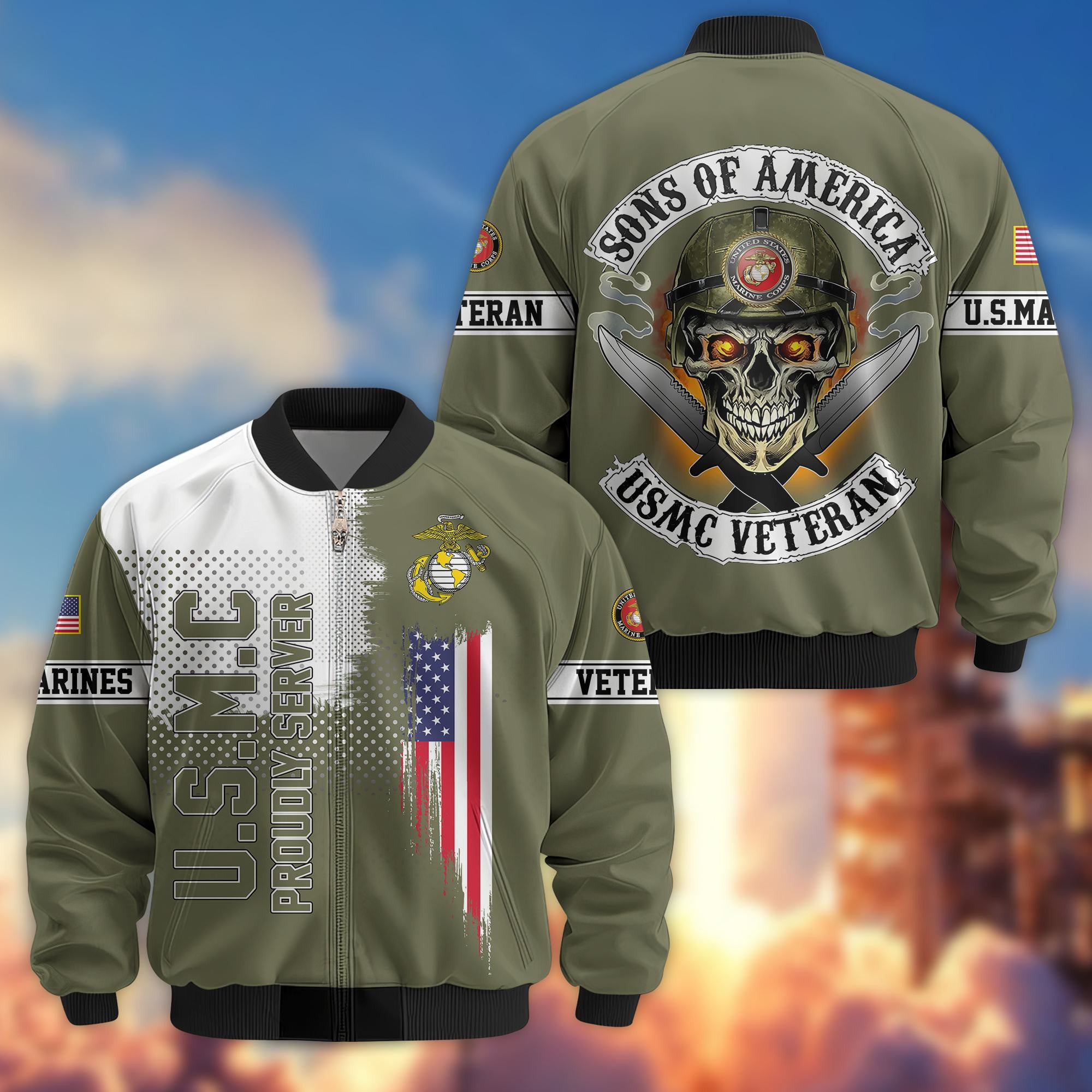 Premium Sons Of America US Veterans Bomber Jacket BPHN060111, Gifts For US Veterans, Gifts For Dad, Gifts On Father's Day, Veterans Day.