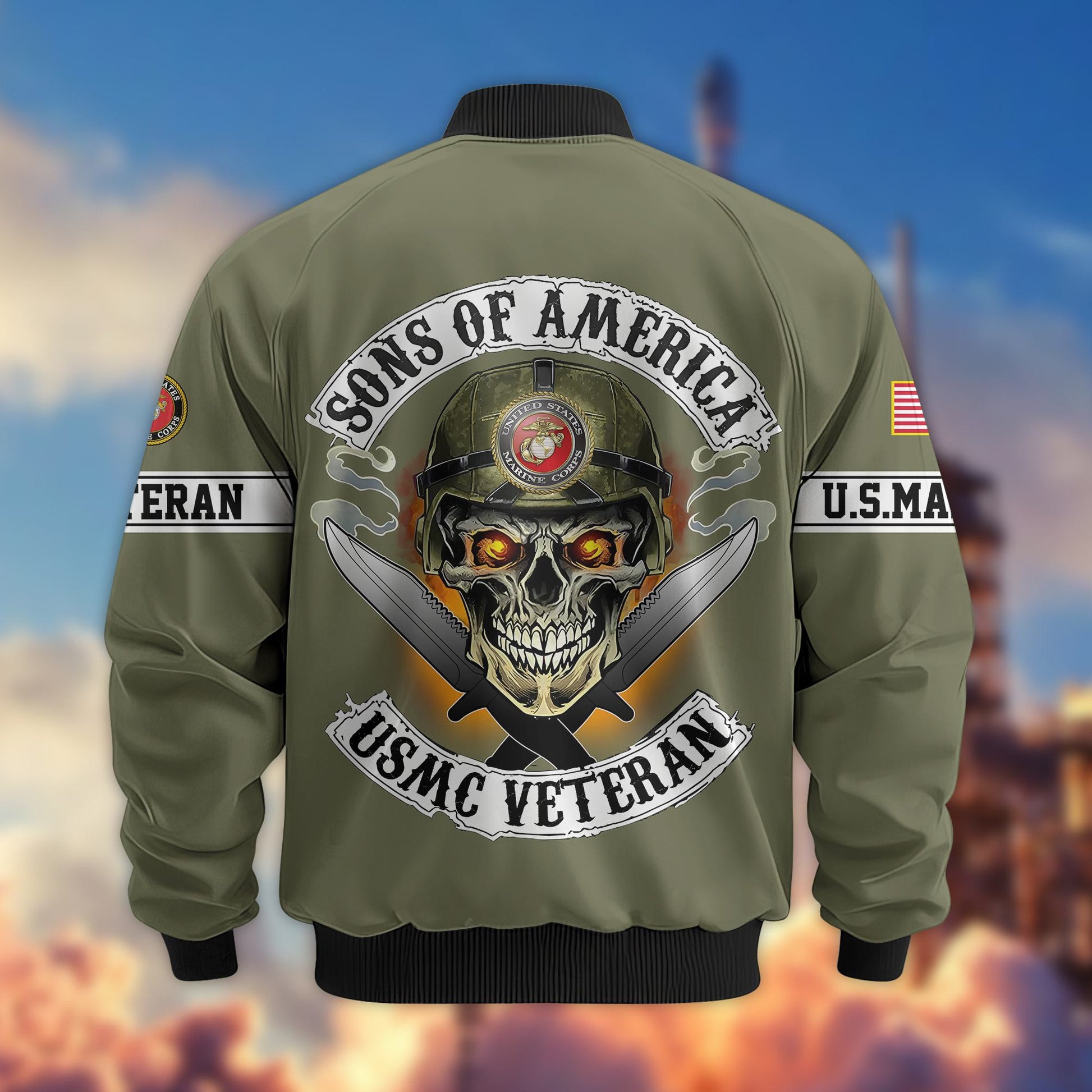 Premium Sons Of America US Veterans Bomber Jacket BPHN060111, Gifts For US Veterans, Gifts For Dad, Gifts On Father's Day, Veterans Day.