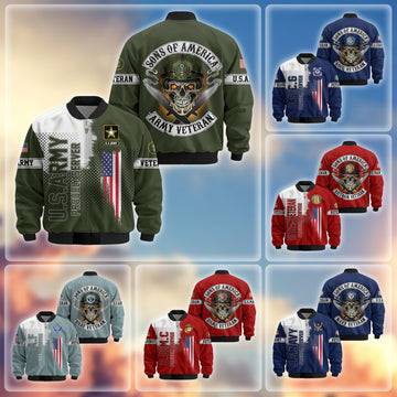 Premium Sons Of America US Veterans Bomber Jacket BPHN060111, Gifts For US Veterans, Gifts For Dad, Gifts On Father's Day, Veterans Day.