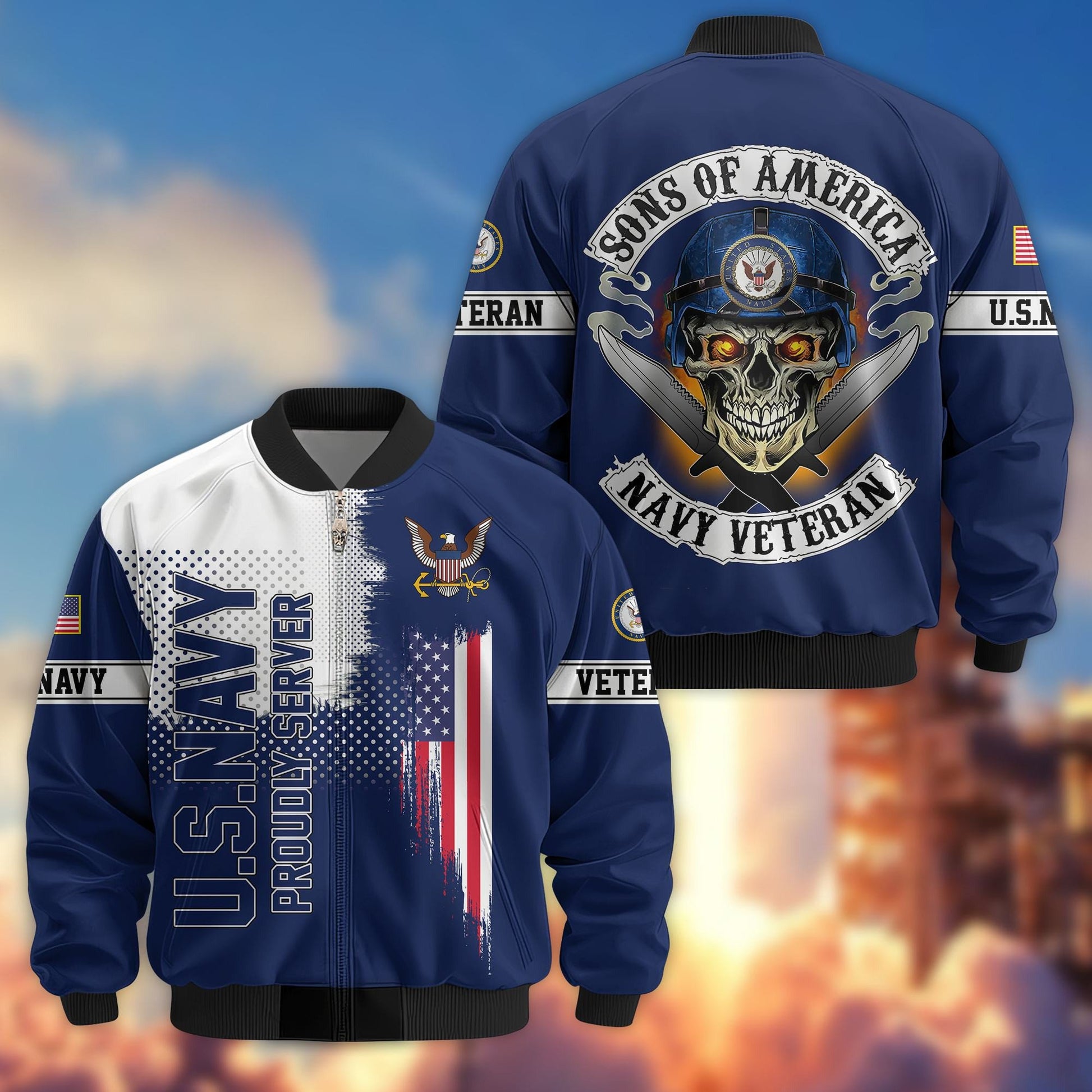 Premium Sons Of America US Veterans Bomber Jacket BPHN060111, Gifts For US Veterans, Gifts For Dad, Gifts On Father's Day, Veterans Day.