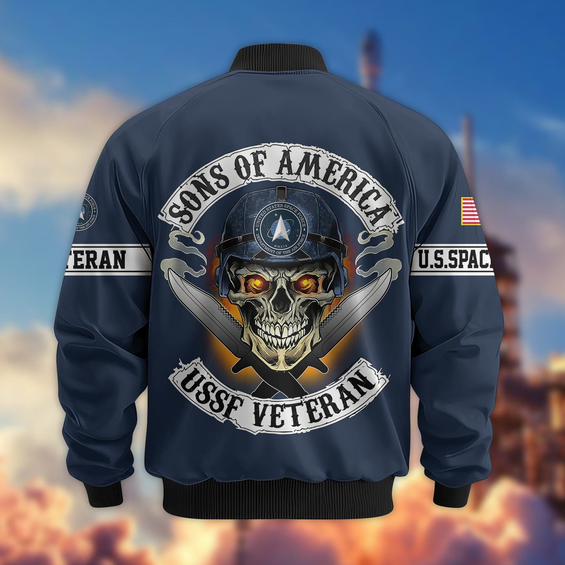 Premium Sons Of America US Veterans Bomber Jacket BPHN060111, Gifts For US Veterans, Gifts For Dad, Gifts On Father's Day, Veterans Day.