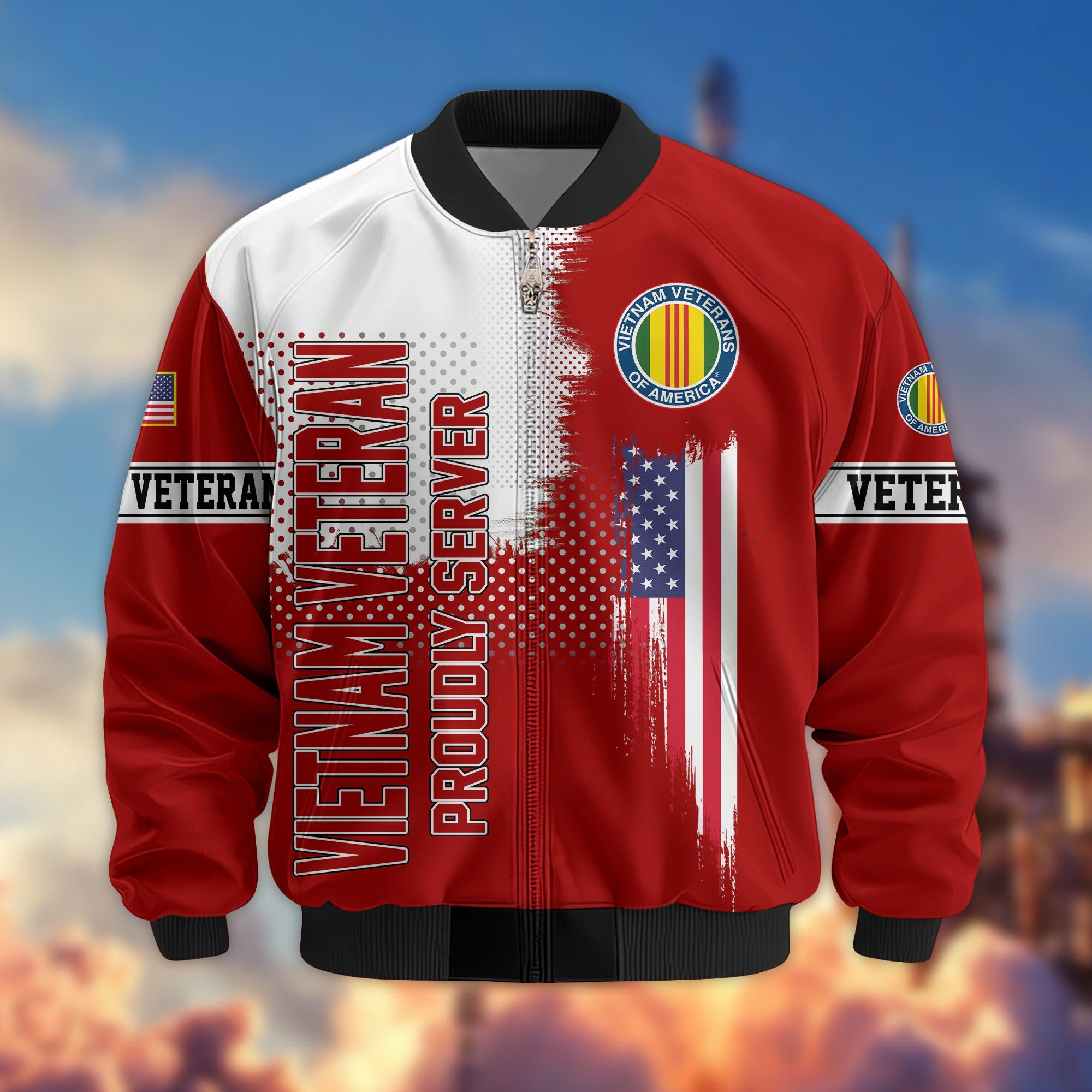 Premium Sons Of America US Veterans Bomber Jacket BPHN060111, Gifts For US Veterans, Gifts For Dad, Gifts On Father's Day, Veterans Day.