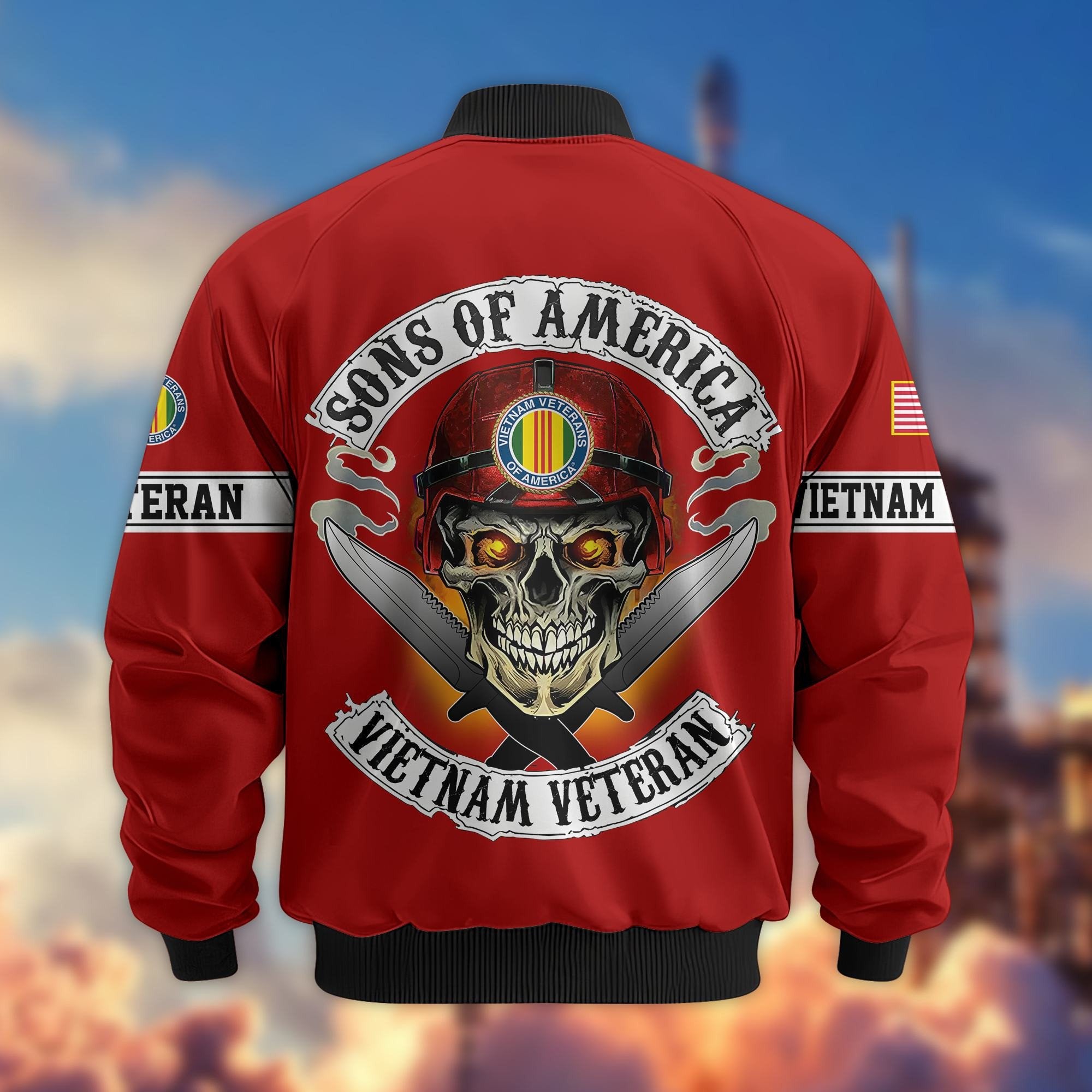 Premium Sons Of America US Veterans Bomber Jacket BPHN060111, Gifts For US Veterans, Gifts For Dad, Gifts On Father's Day, Veterans Day.