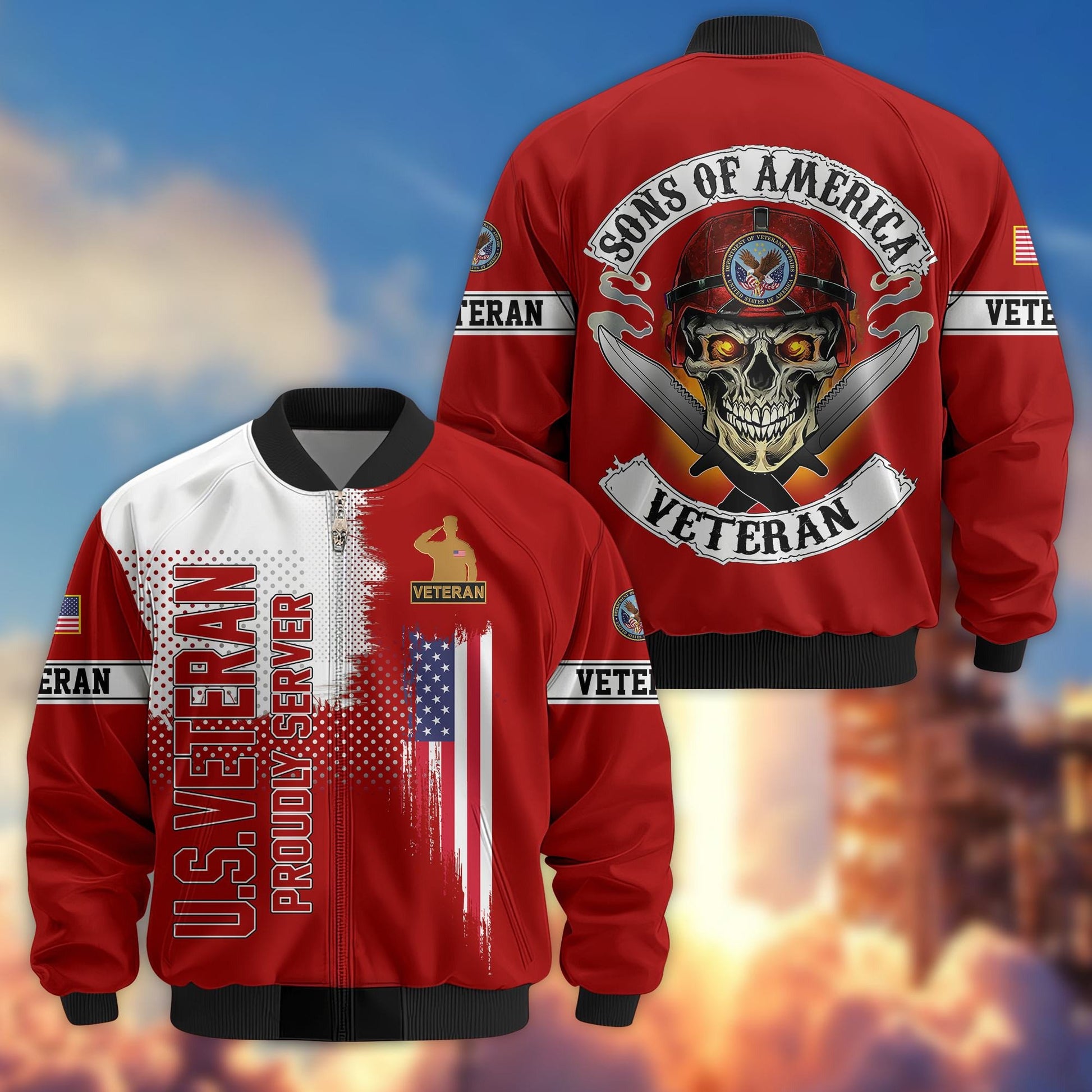 Premium Sons Of America US Veterans Bomber Jacket BPHN060111, Gifts For US Veterans, Gifts For Dad, Gifts On Father's Day, Veterans Day.