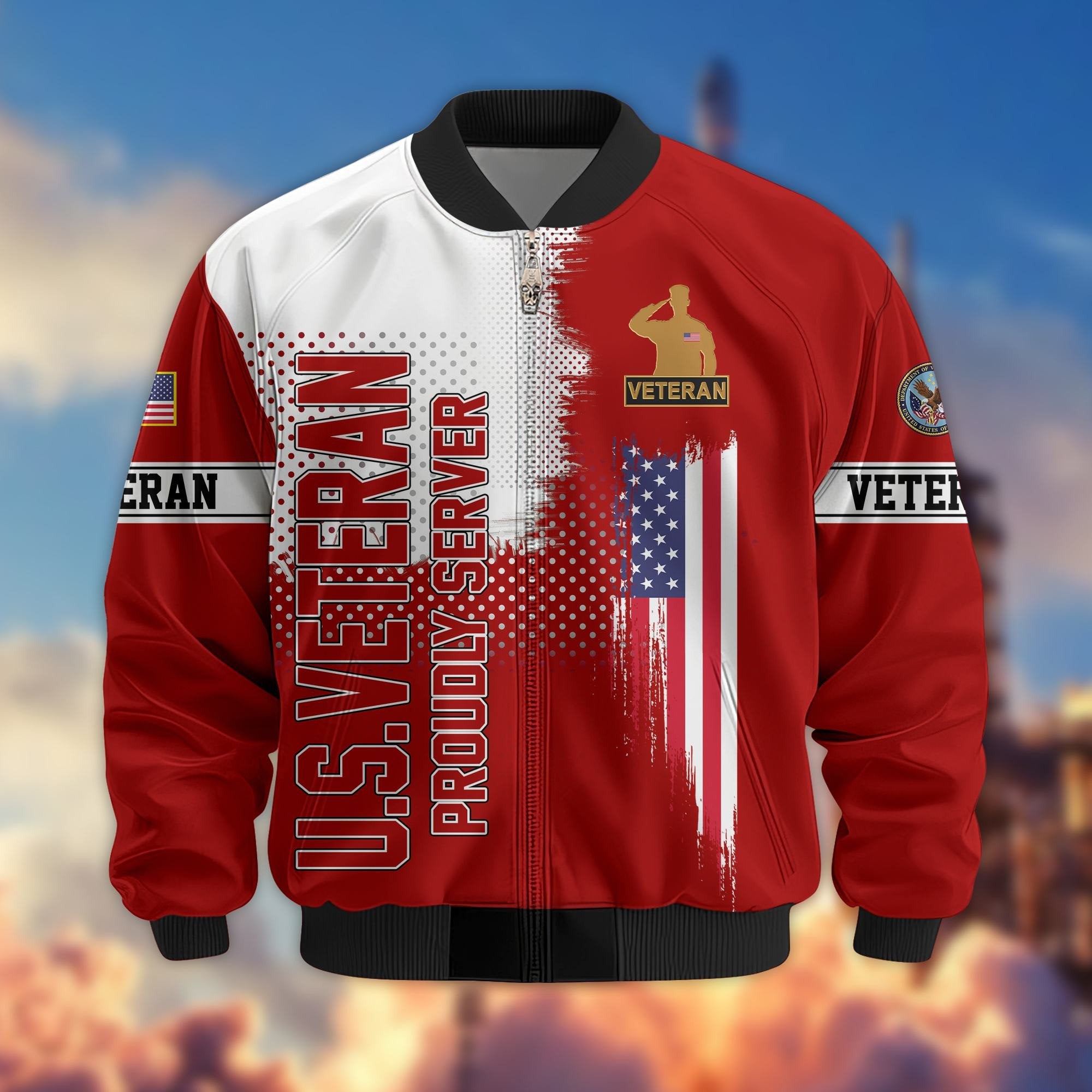 Premium Sons Of America US Veterans Bomber Jacket BPHN060111, Gifts For US Veterans, Gifts For Dad, Gifts On Father's Day, Veterans Day.