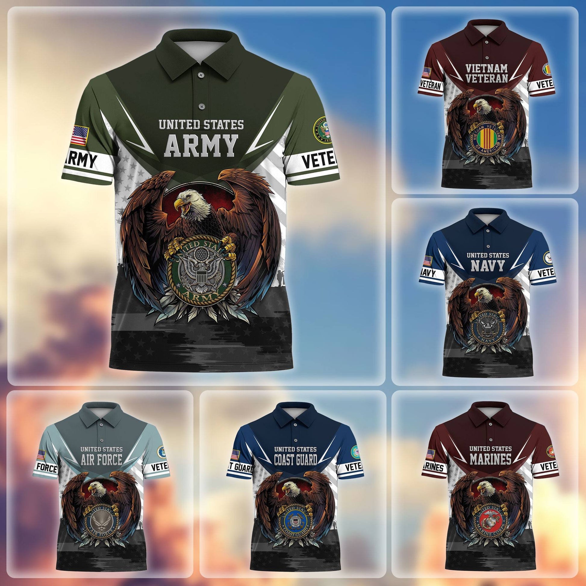 Premium US Veterans Polo Shirt BPHN230111, Gifts For US Veterans, Gifts On Father's Day, Armed Force Day, Independence Day, Veterans Day.