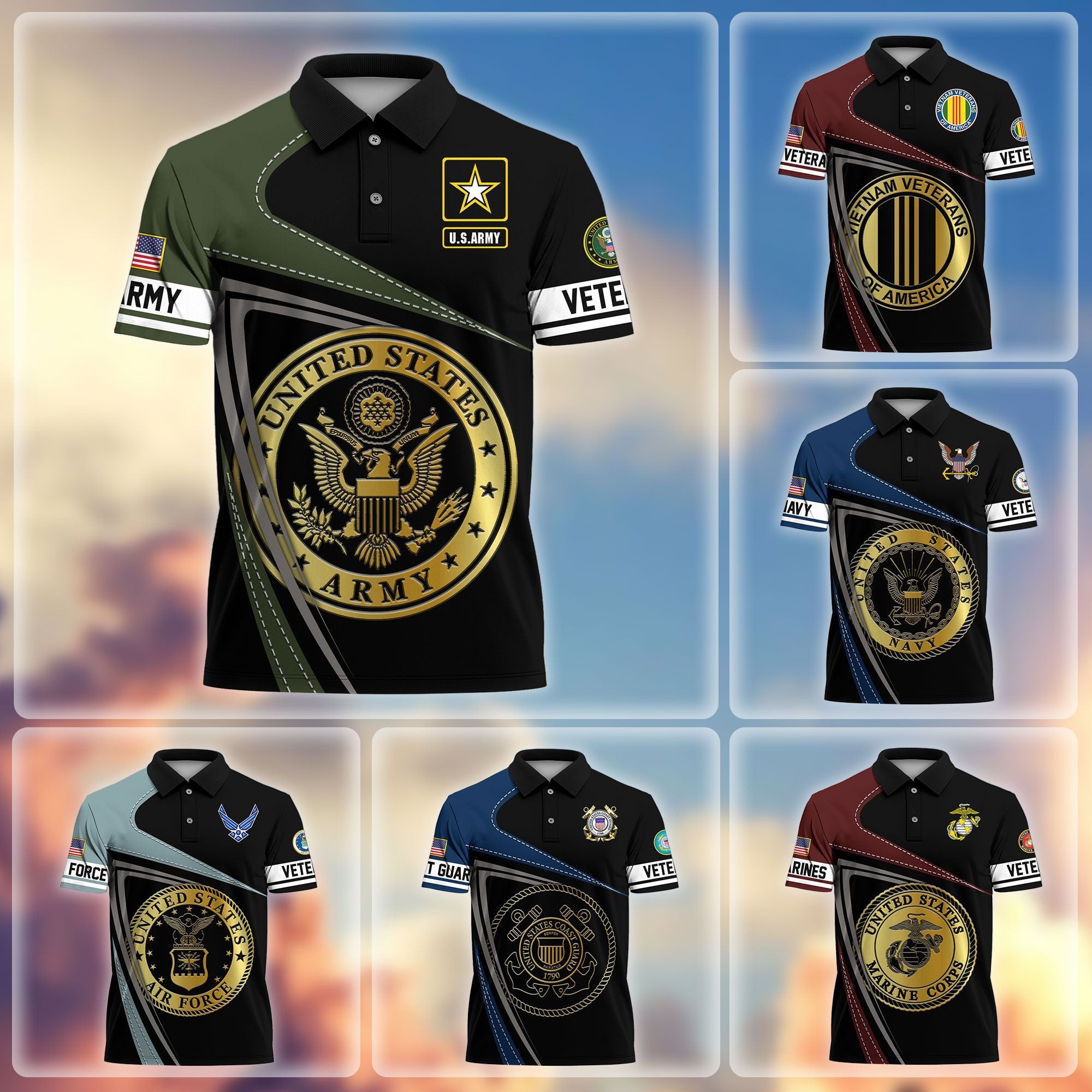 Premium US Veterans Polo Shirt BPHN230113, Gifts For US Veterans, Gifts On Father's Day, Independence Day, Veterans Day.