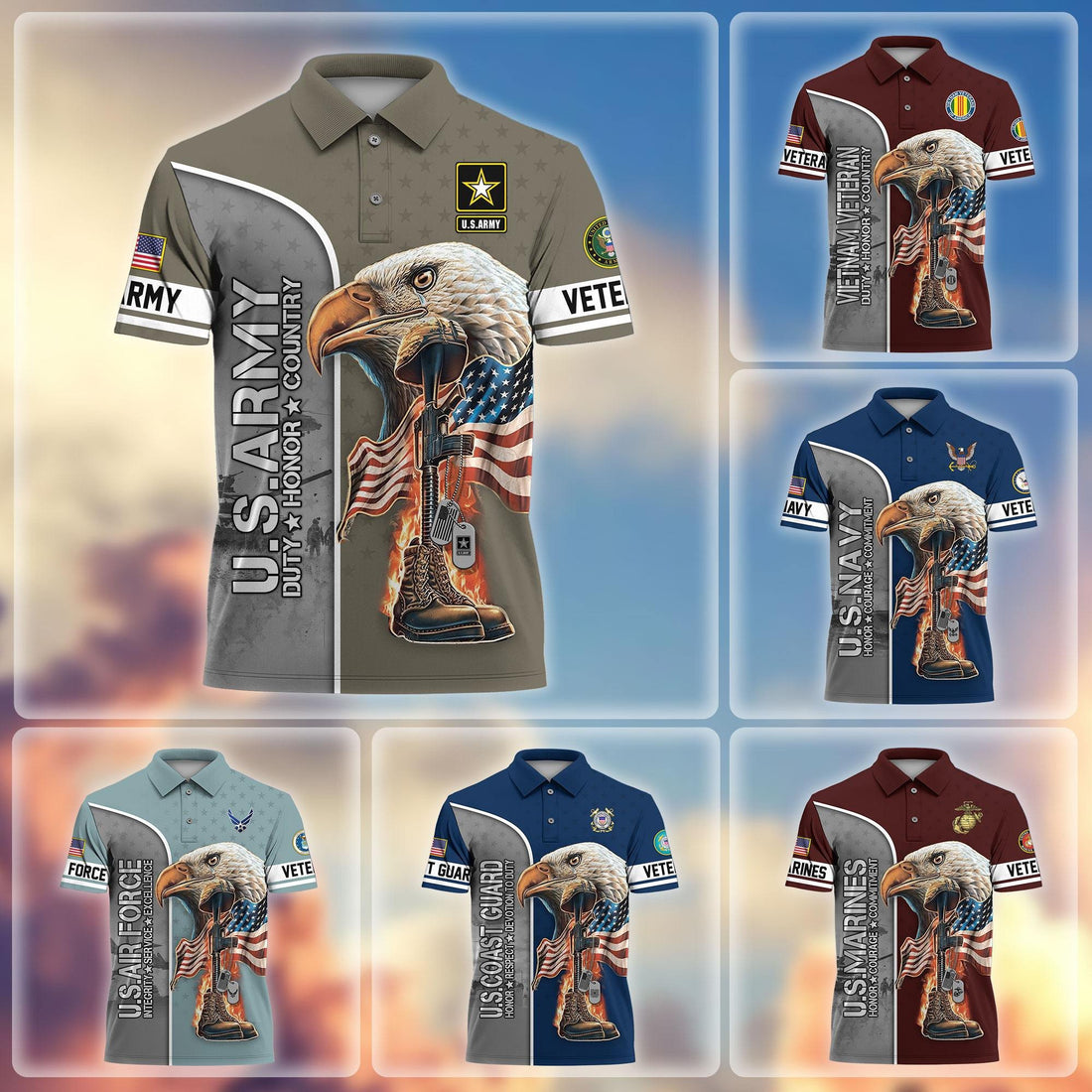 Premium US Veterans Polo Shirt BPHN030212, Gifts For US Veterans, Gifts On Father's Day, Independence Day, Veterans Day.